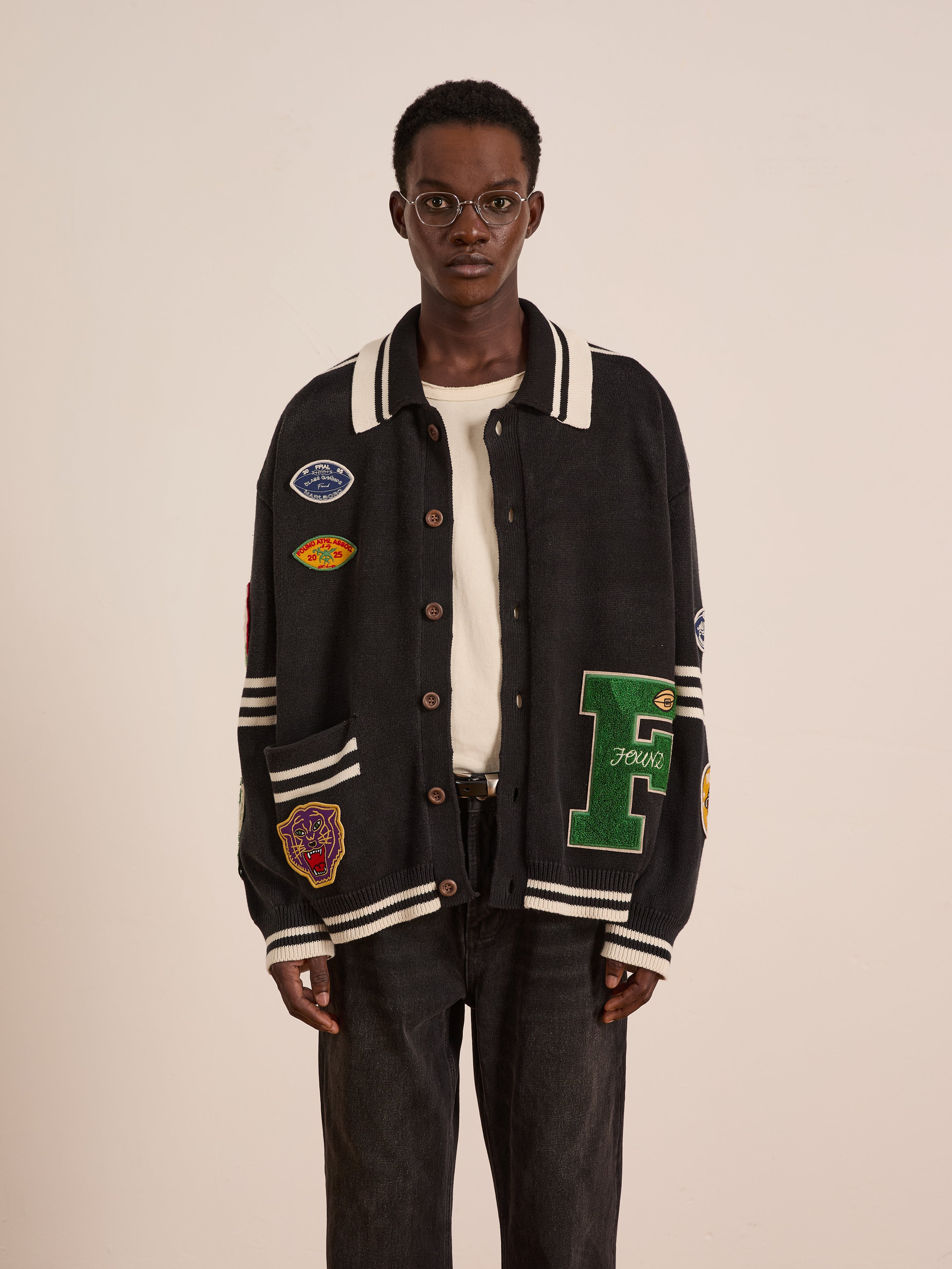 Varsity Patch Collared Cardigan | Modern Menswear by yycbvcnbmmnbm