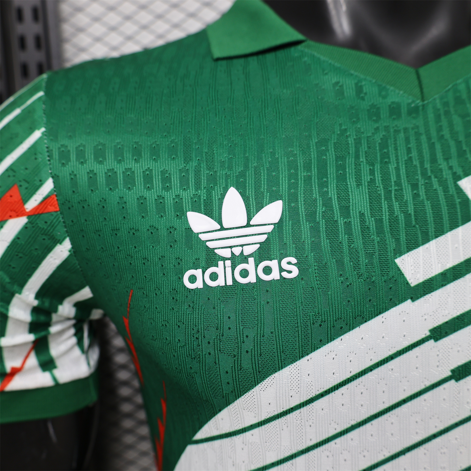 AlphaJersey-Mexico 2026 Red-White Stripes Green Special Jersey - Player Version