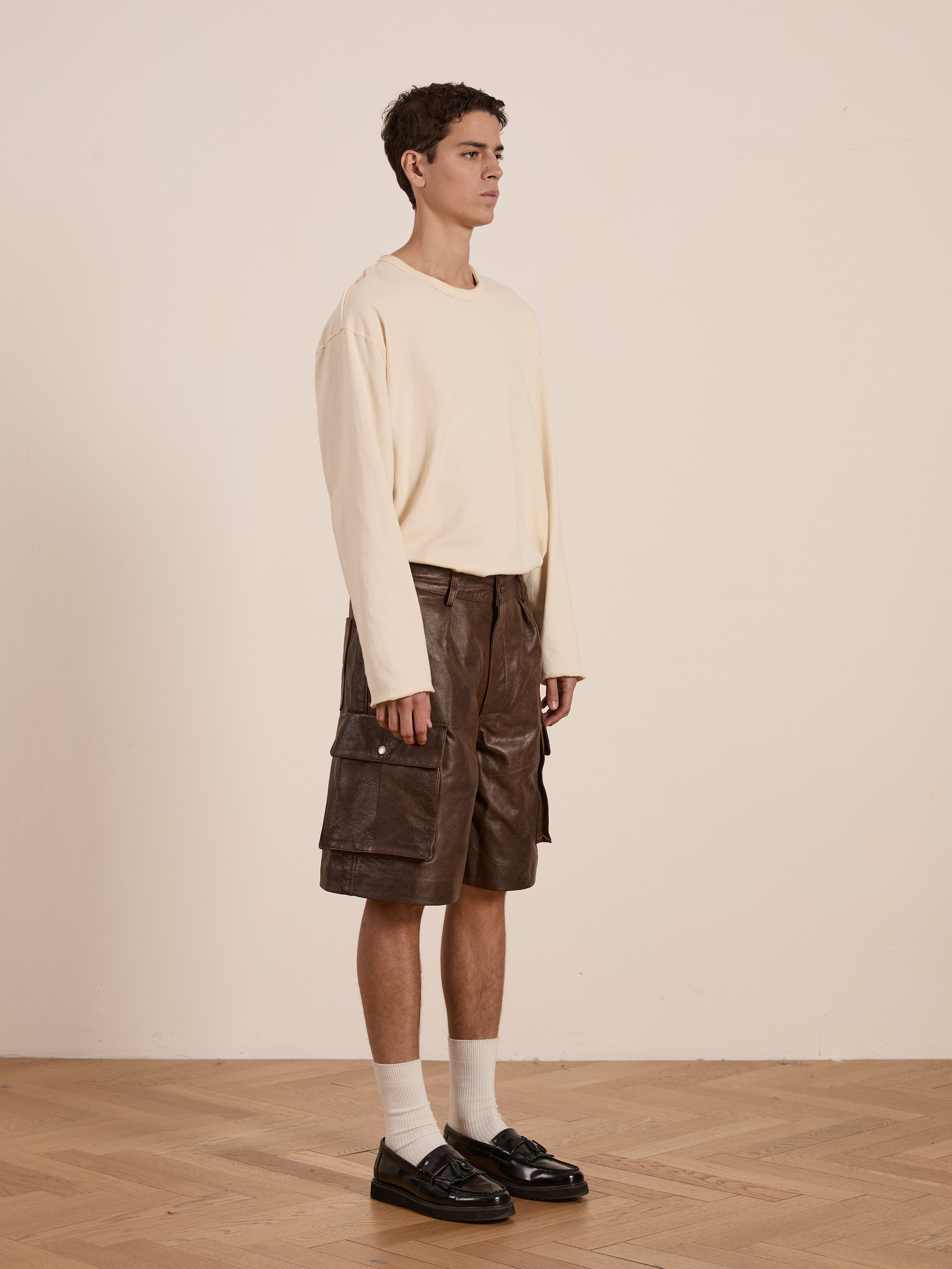 Dusk Distressed Genuine Leather Cargo Shorts | Modern Menswear by yycbvcnbmmnbm