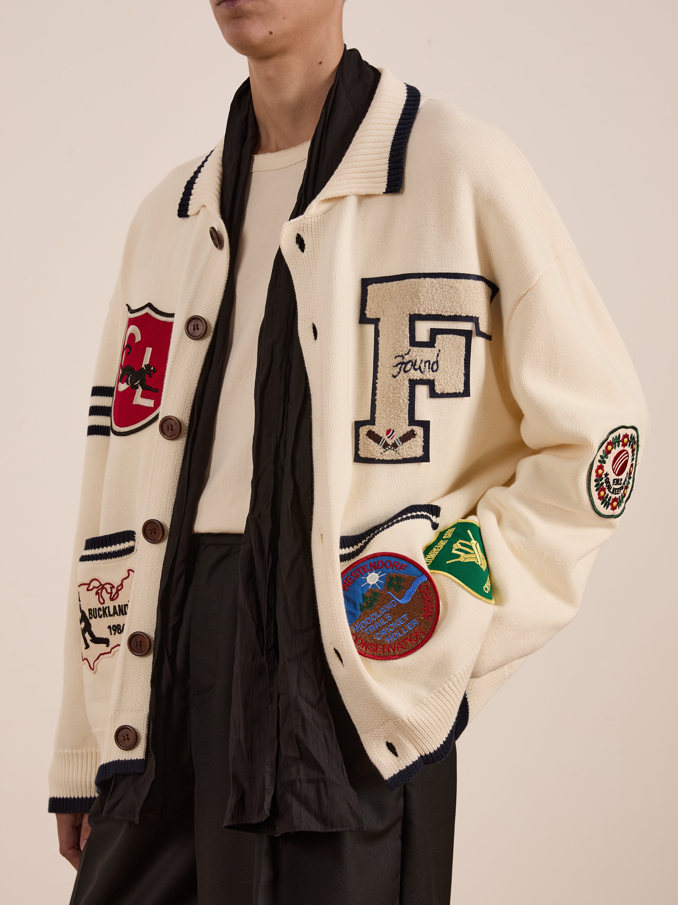 York Varsity Patch Collared Cardigan | Modern Menswear by yycbvcnbmmnbm