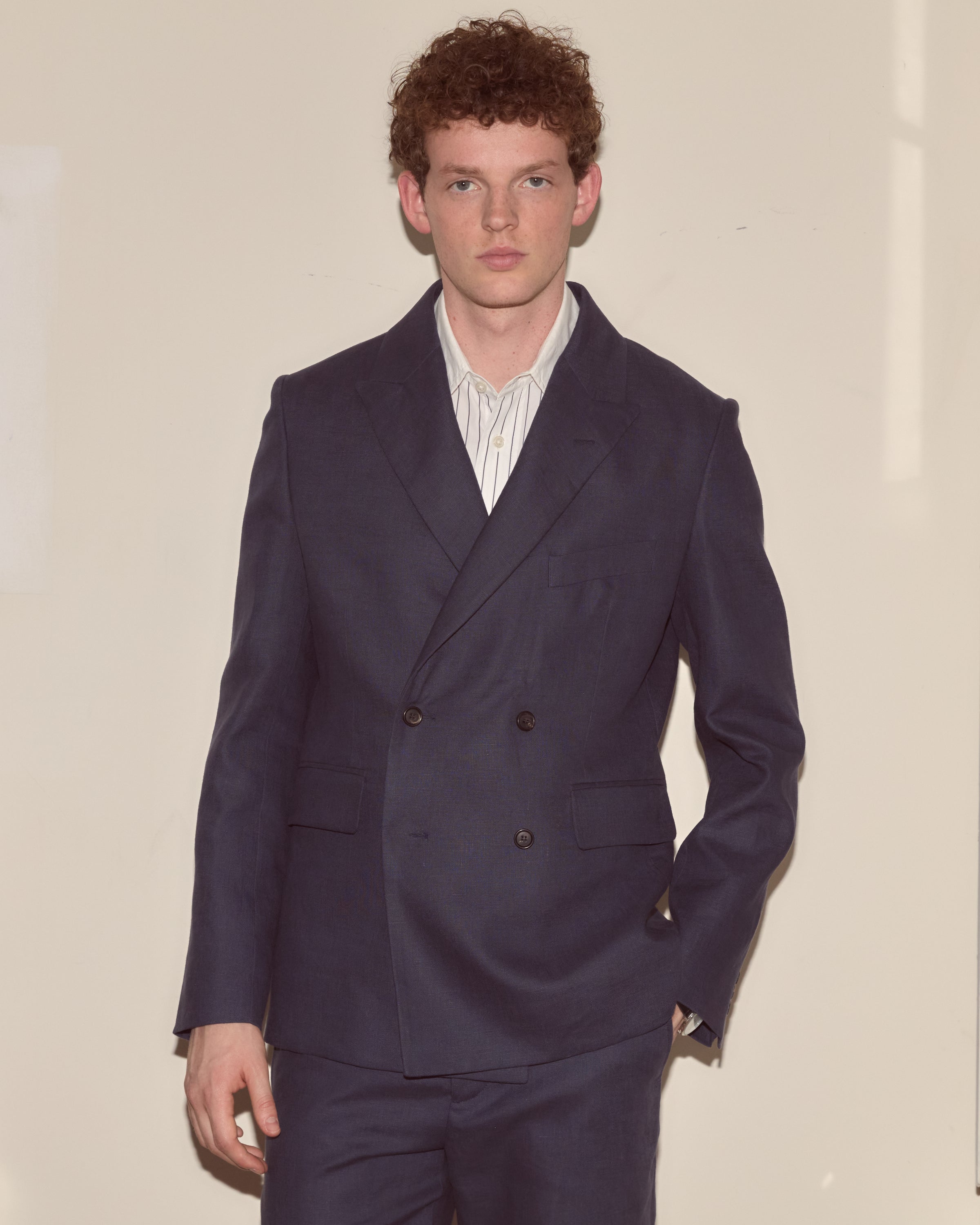 Lightweight Linen Double-Breasted Suit Jacket - Midnight | Modern Menswear by yycbvcnbmmnbm