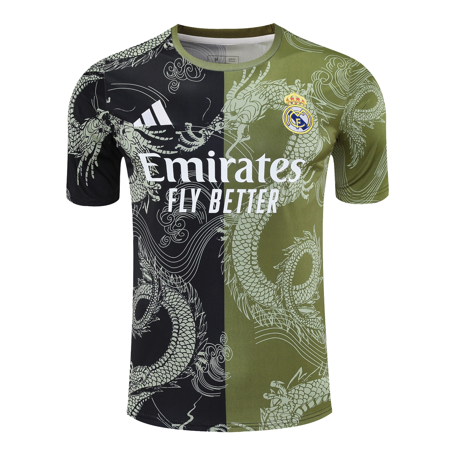 AlphaJersey-Real Madrid 25-26 Short-Sleeve Training Set - Green-Black Dragon Top & Black-White Shorts