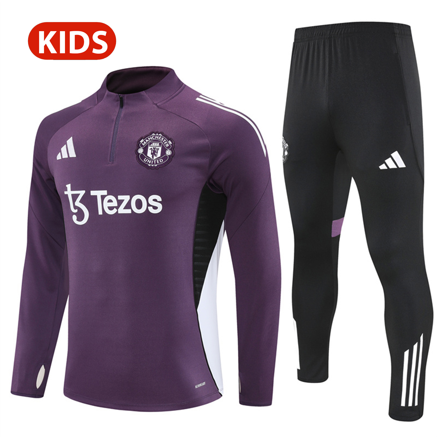 AlphaJersey-Manchester United 25-26 Kid Long Sleeves Training Set - Purple Top & Black Pants