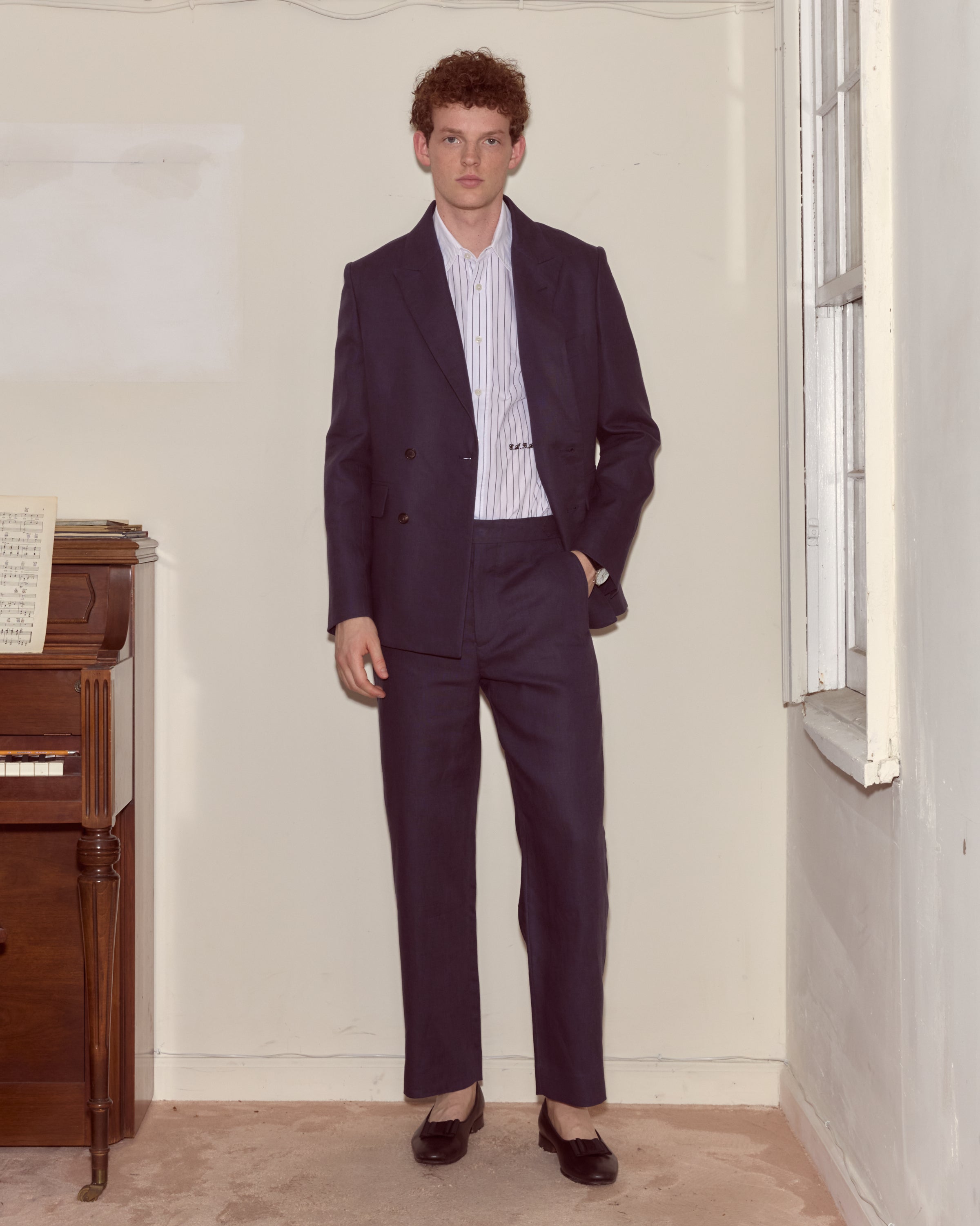 Lightweight Linen Double-Breasted Suit Jacket - Midnight | Modern Menswear by yycbvcnbmmnbm