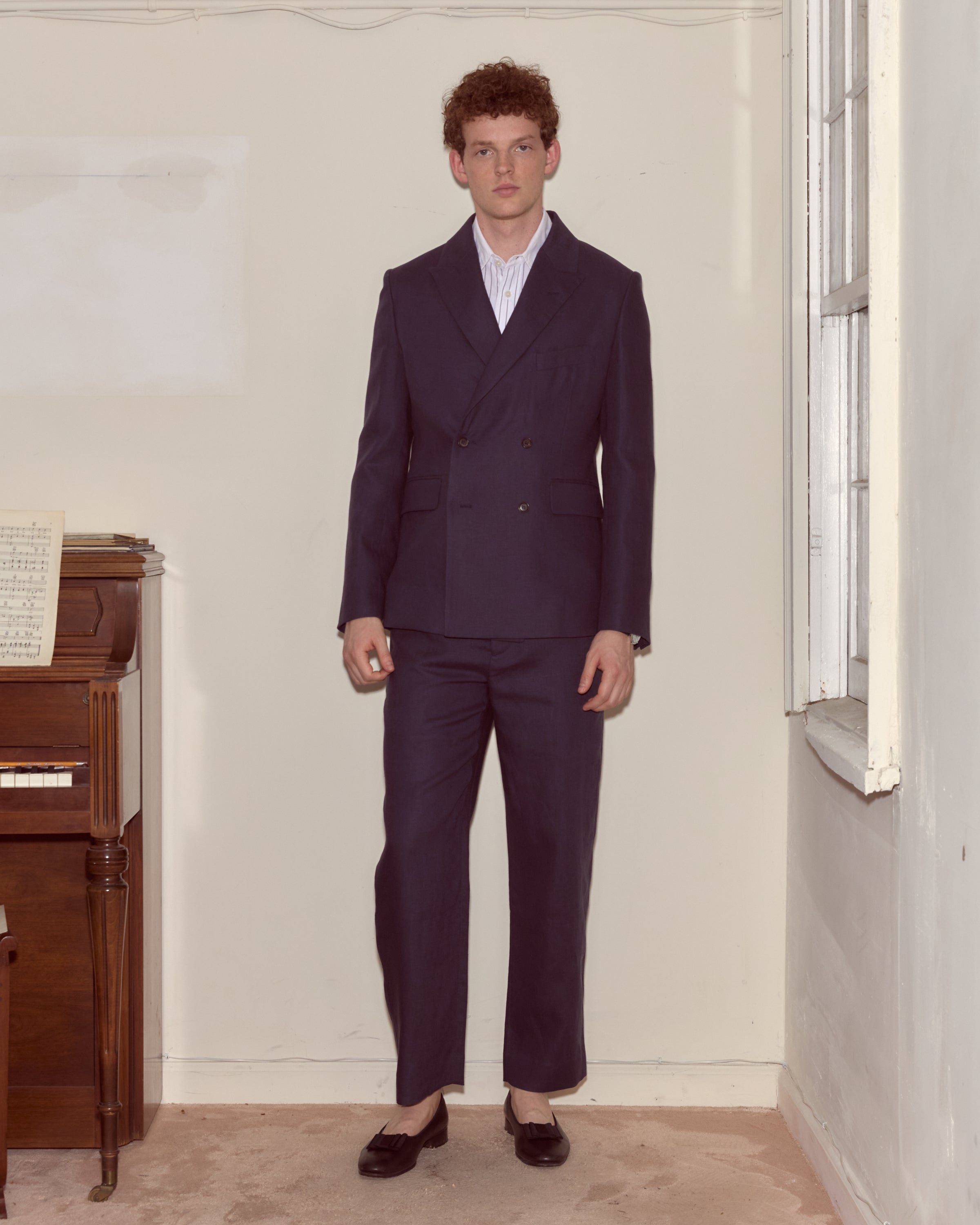Lightweight Linen Double-Breasted Suit Jacket - Midnight | Modern Menswear by yycbvcnbmmnbm