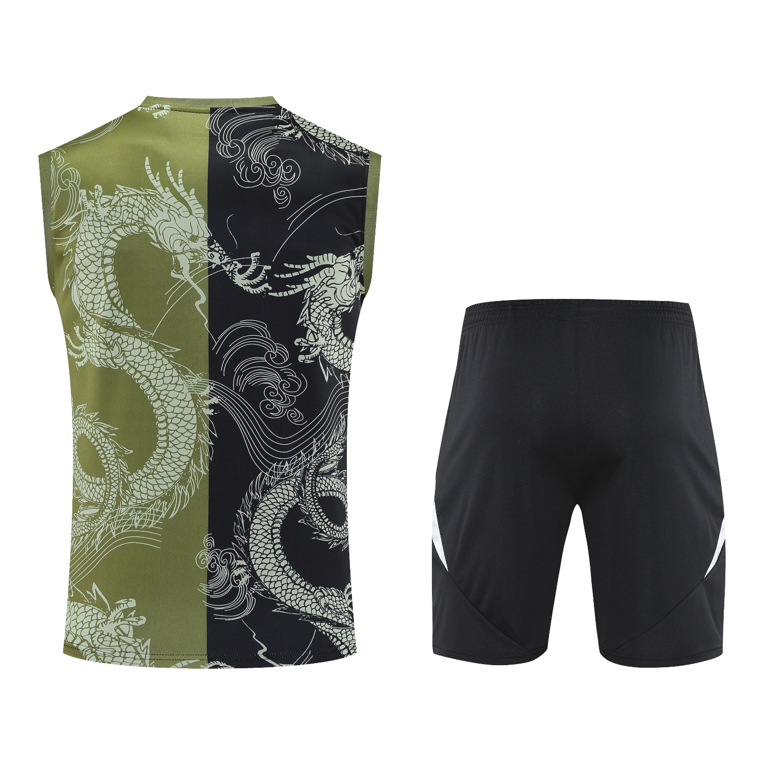 AlphaJersey-Real Madrid 25-26 Vest Training Set - Green-Black Dragon Vest & Black-White Shorts
