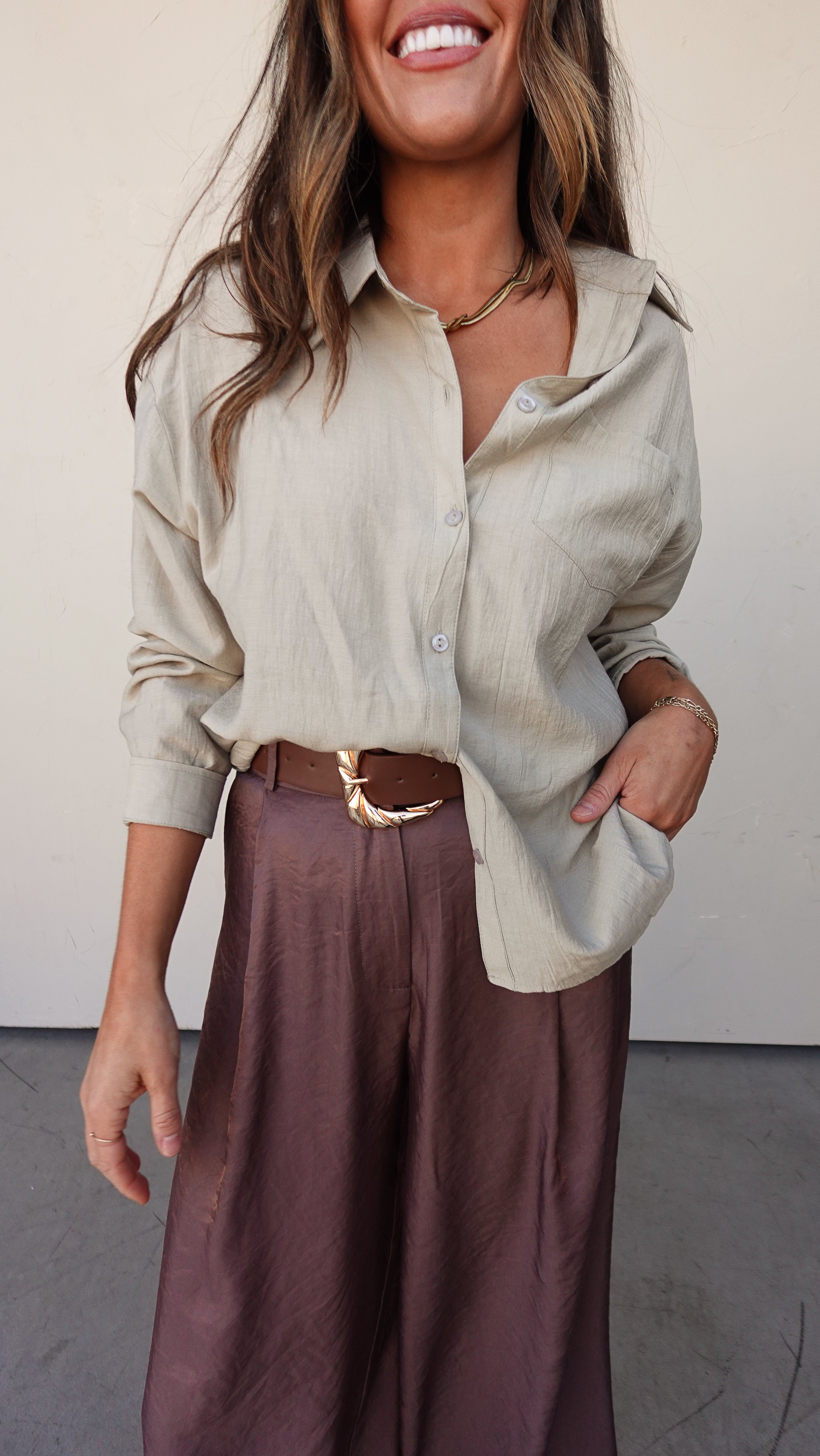 Sage Woven Button-Down Shirt | Elegant Women's Fashion by coolavocek