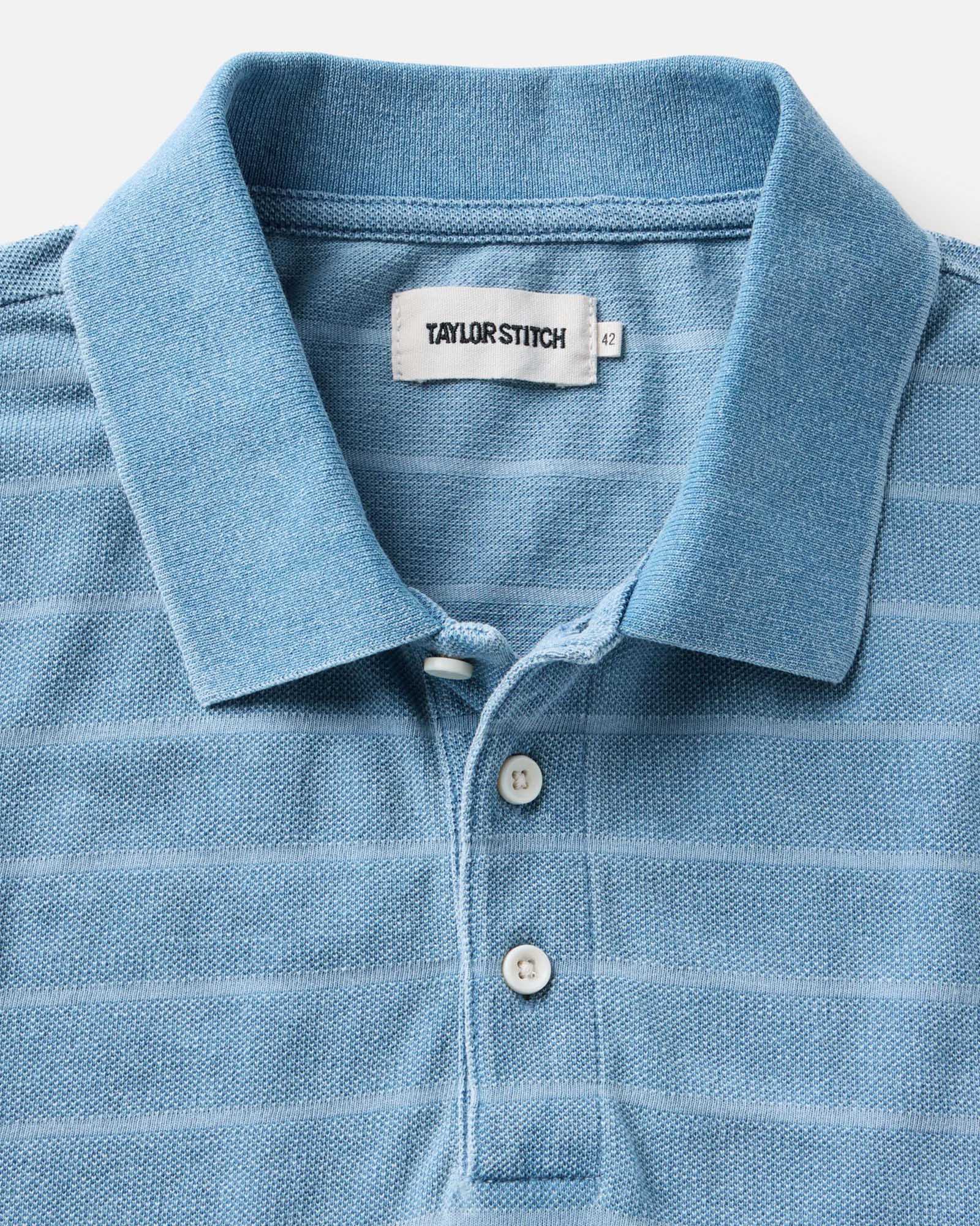 The Pacific Polo in Washed Indigo Pique Stripe | Modern Menswear by yycbvcnbmmnbm