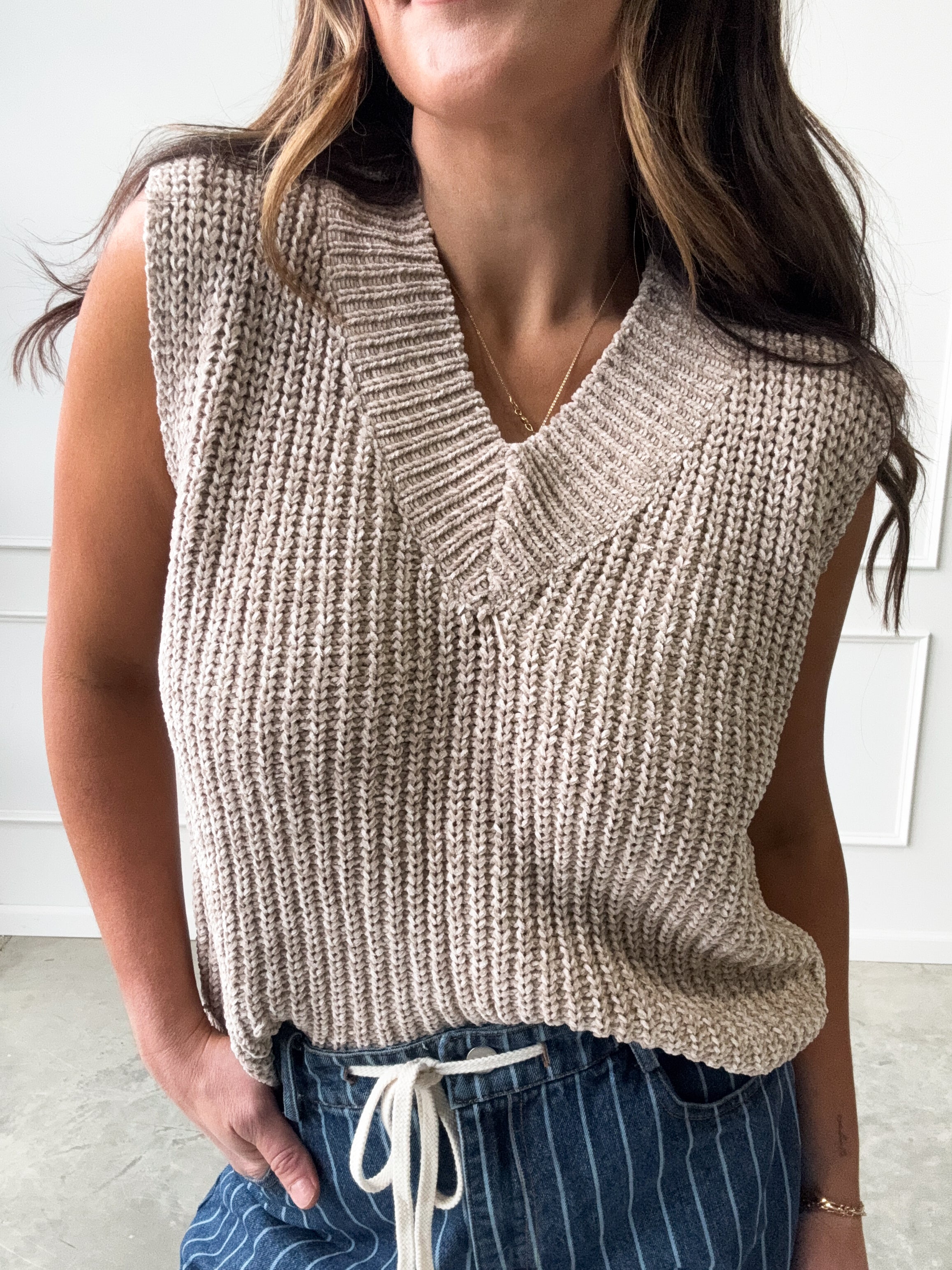 Tan Knit Sweater Vest | Elegant Women's Fashion by coolavocek
