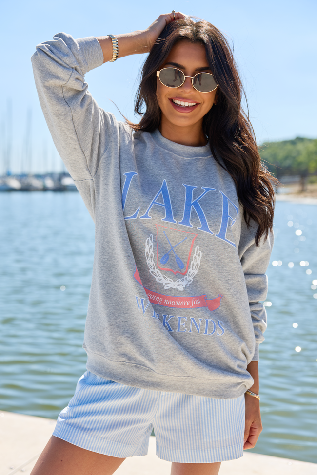 Lake Weekends Light Grey Graphic Sweatshirt | Elegant Women's Fashion by coolavocek