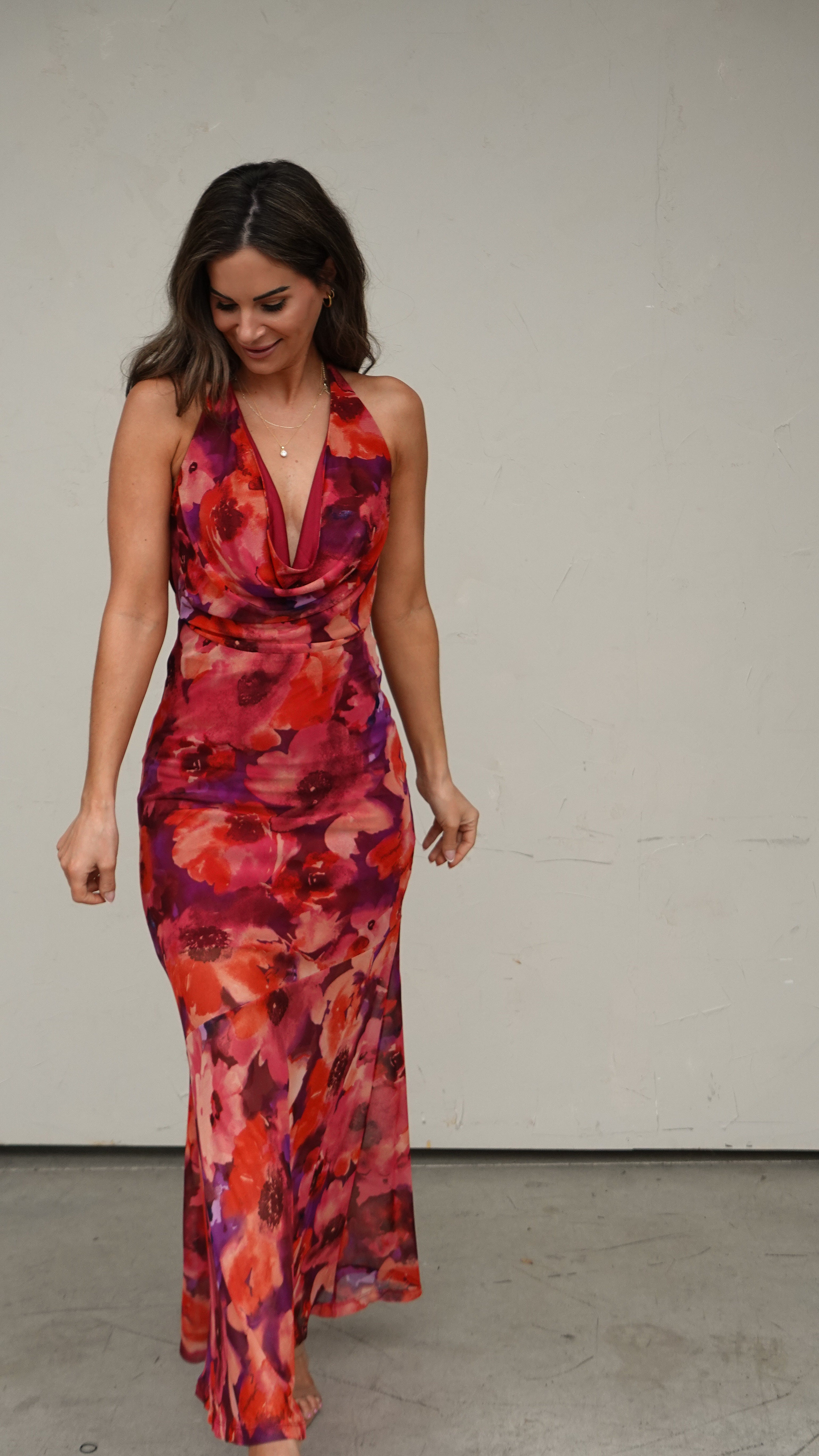 Floral Mesh Halter Maxi Dress | Elegant Women's Fashion by coolavocek