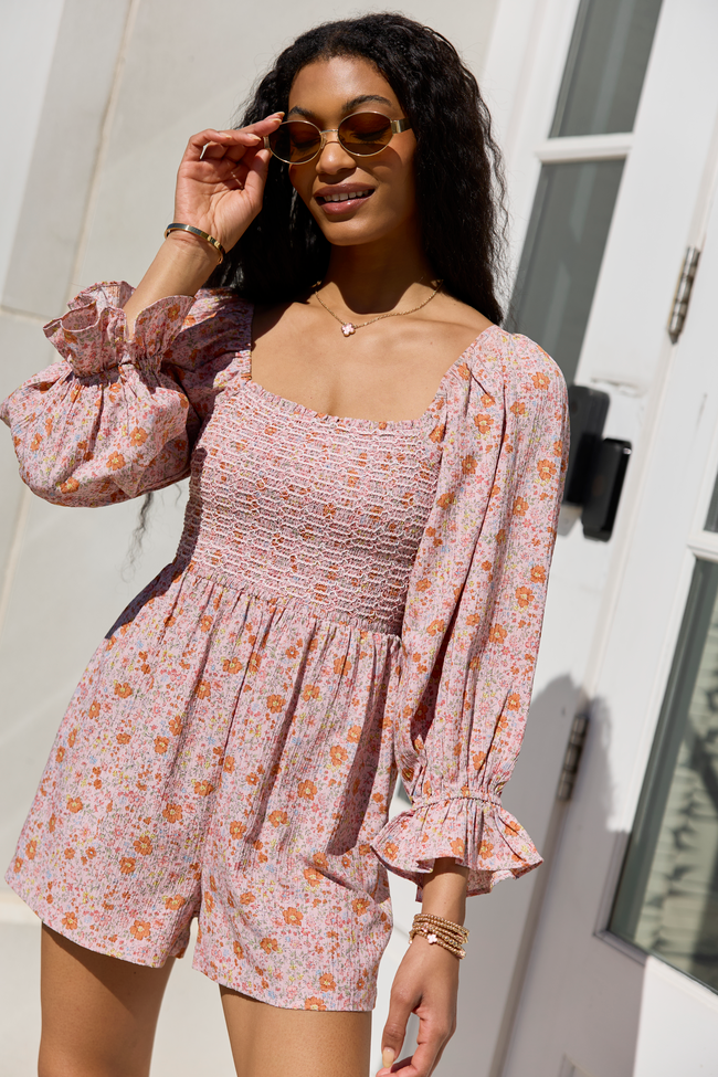 Millie Pink Floral Smocked Top Romper SALE | Elegant Women's Fashion by coolavocek