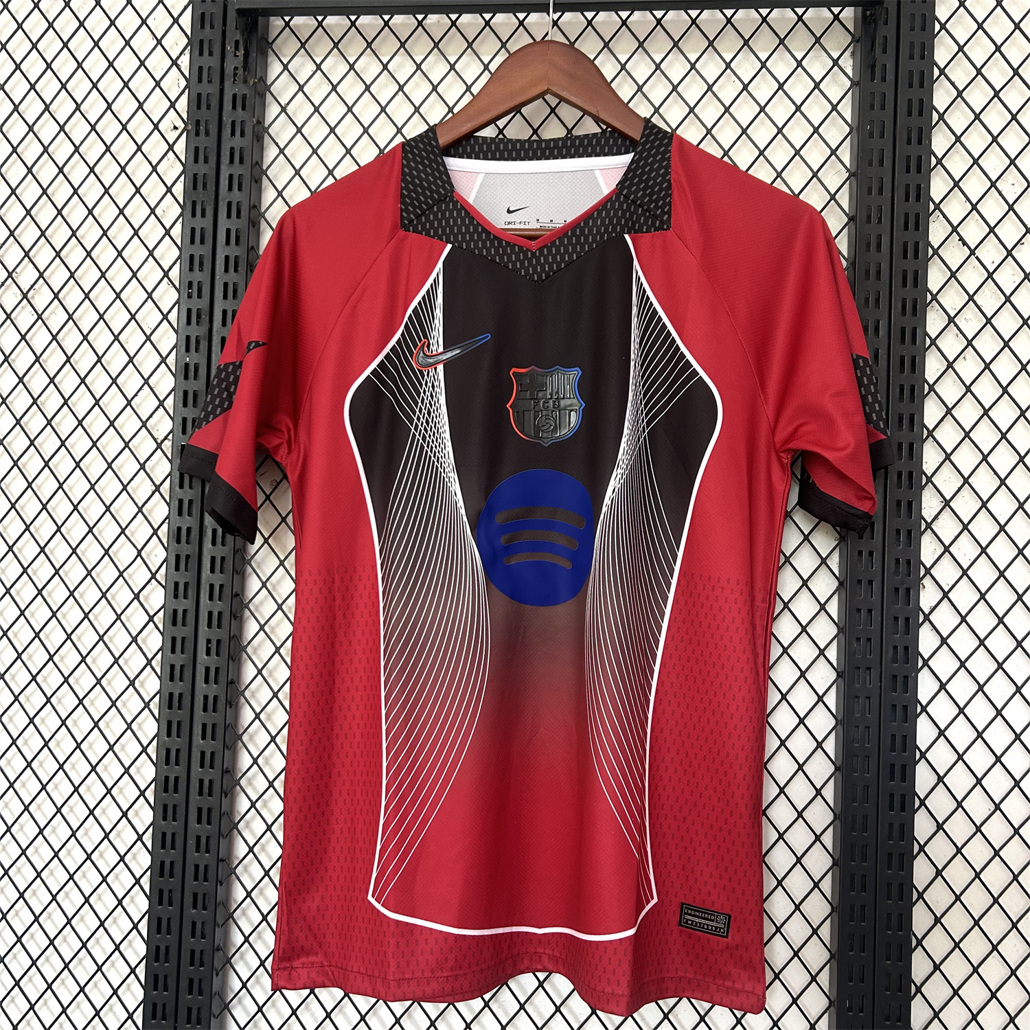 AlphaJersey-Barcelona 25-26 T90 White Black Lines Red Jersey - Fans Version