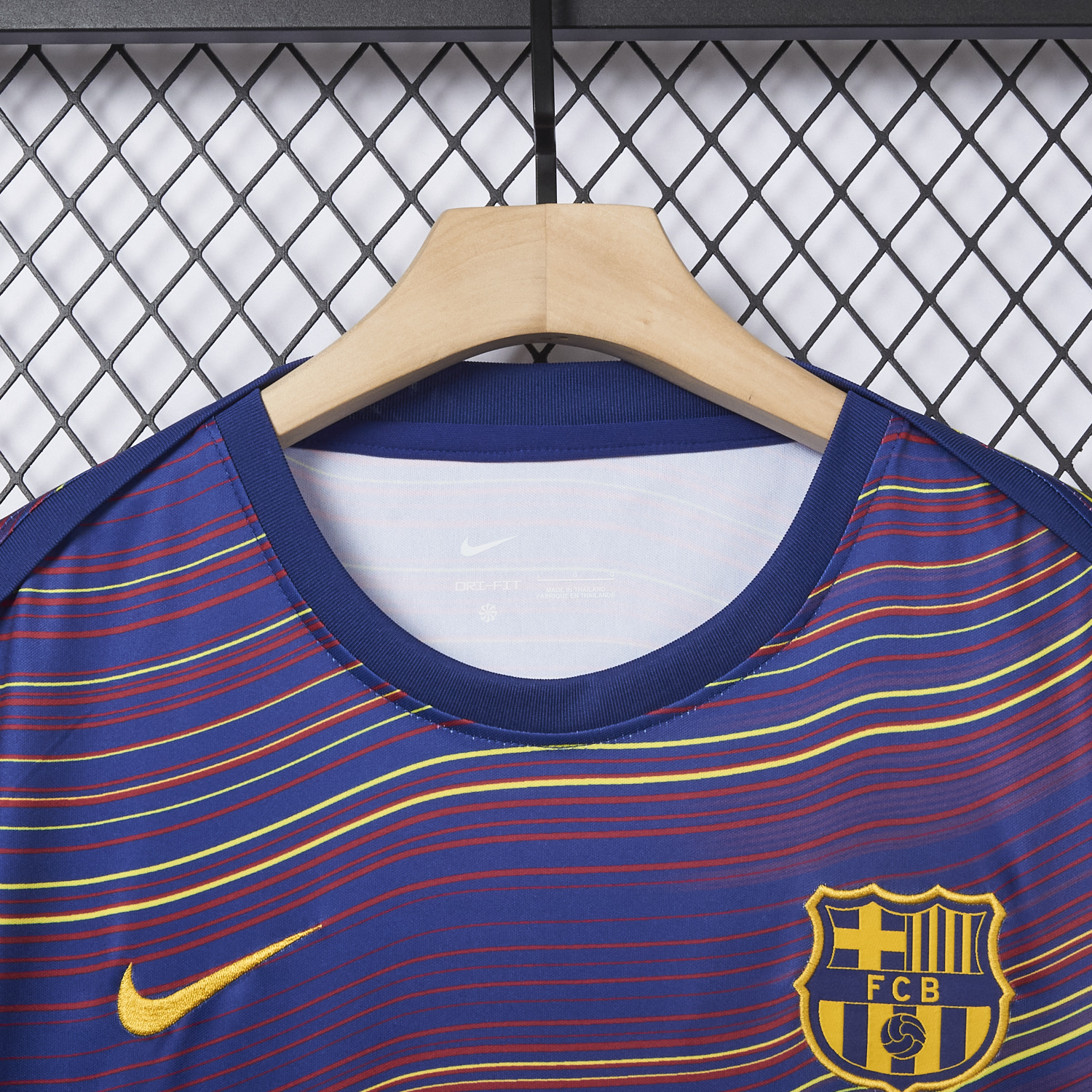 AlphaJersey-Barcelona 25-26 Deep Blue Pre-Match Training Jersey with Colorful Lines - Fans Version