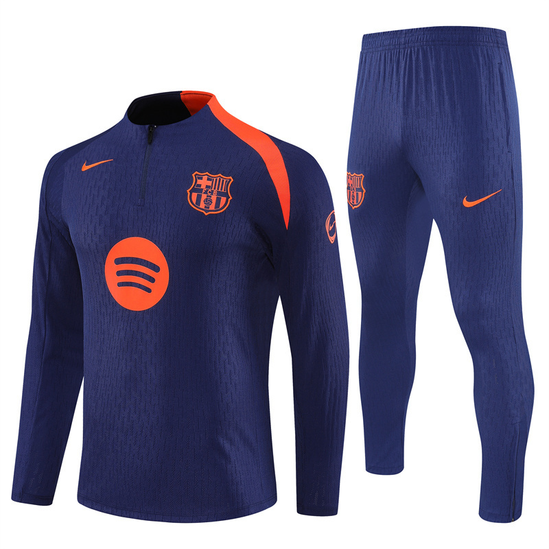 AlphaJersey-Barcelona 25-26 Long Sleeve Training Set - Royal Blue Top Orange Sponsor & Royal Blue Pants
