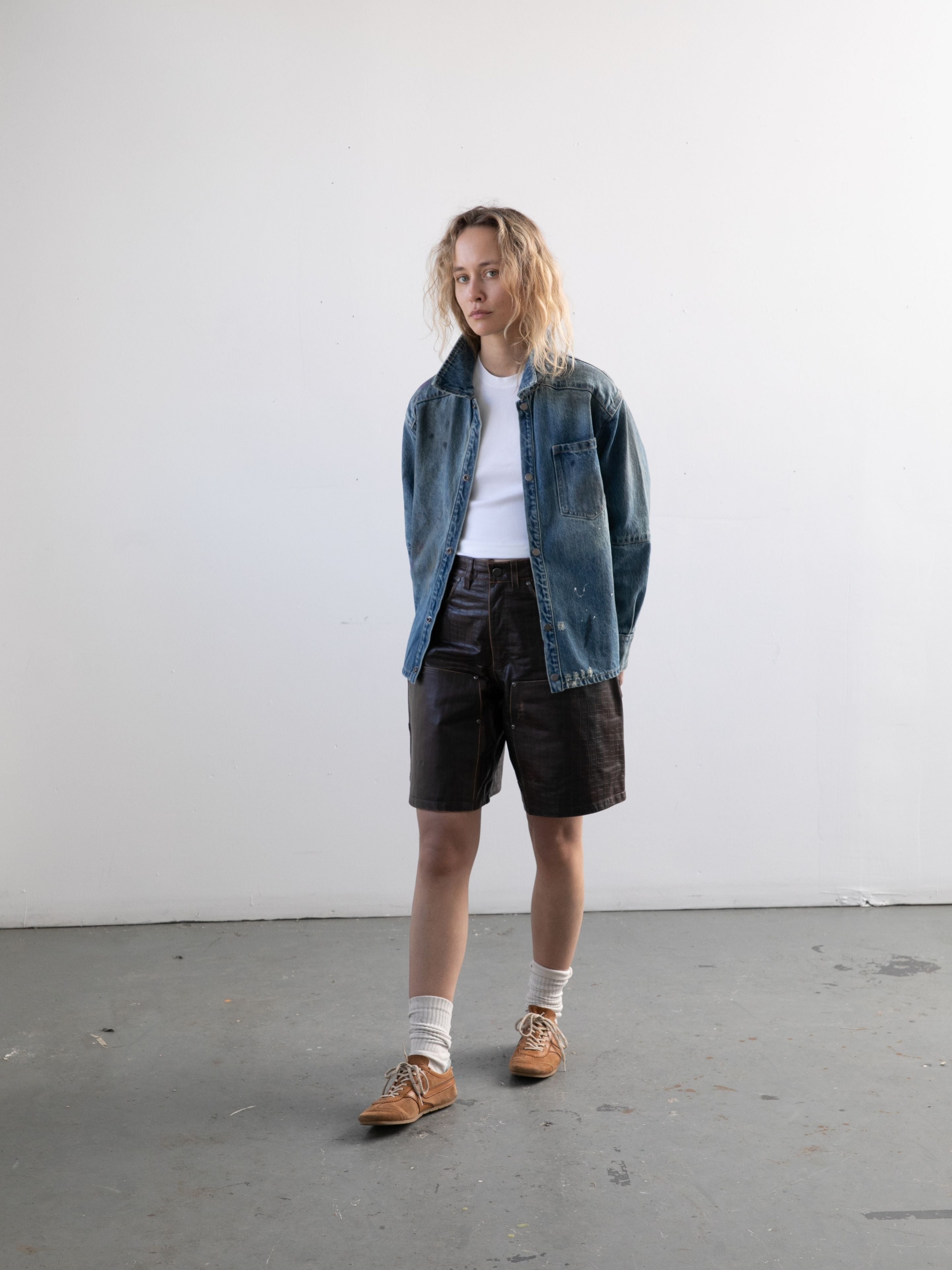 Distressed Croc Embossed Leather Shorts | Modern Menswear by yycbvcnbmmnbm