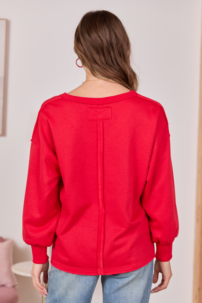 Masyn Red V-Neck Pullover SALE | Elegant Women's Fashion by coolavocek