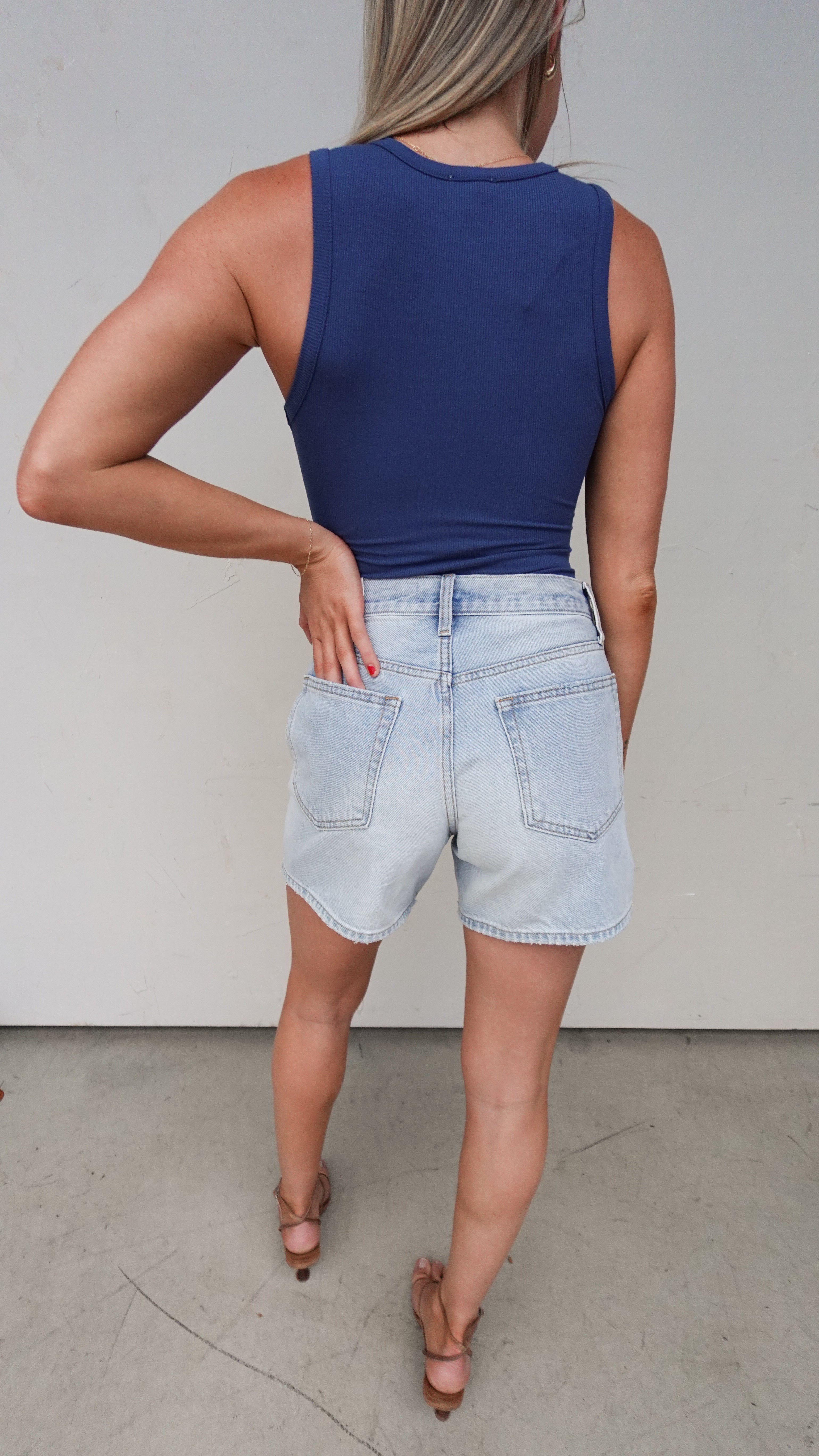 Blue Ribbed High-Neck Bodysuit | Elegant Women's Fashion by coolavocek