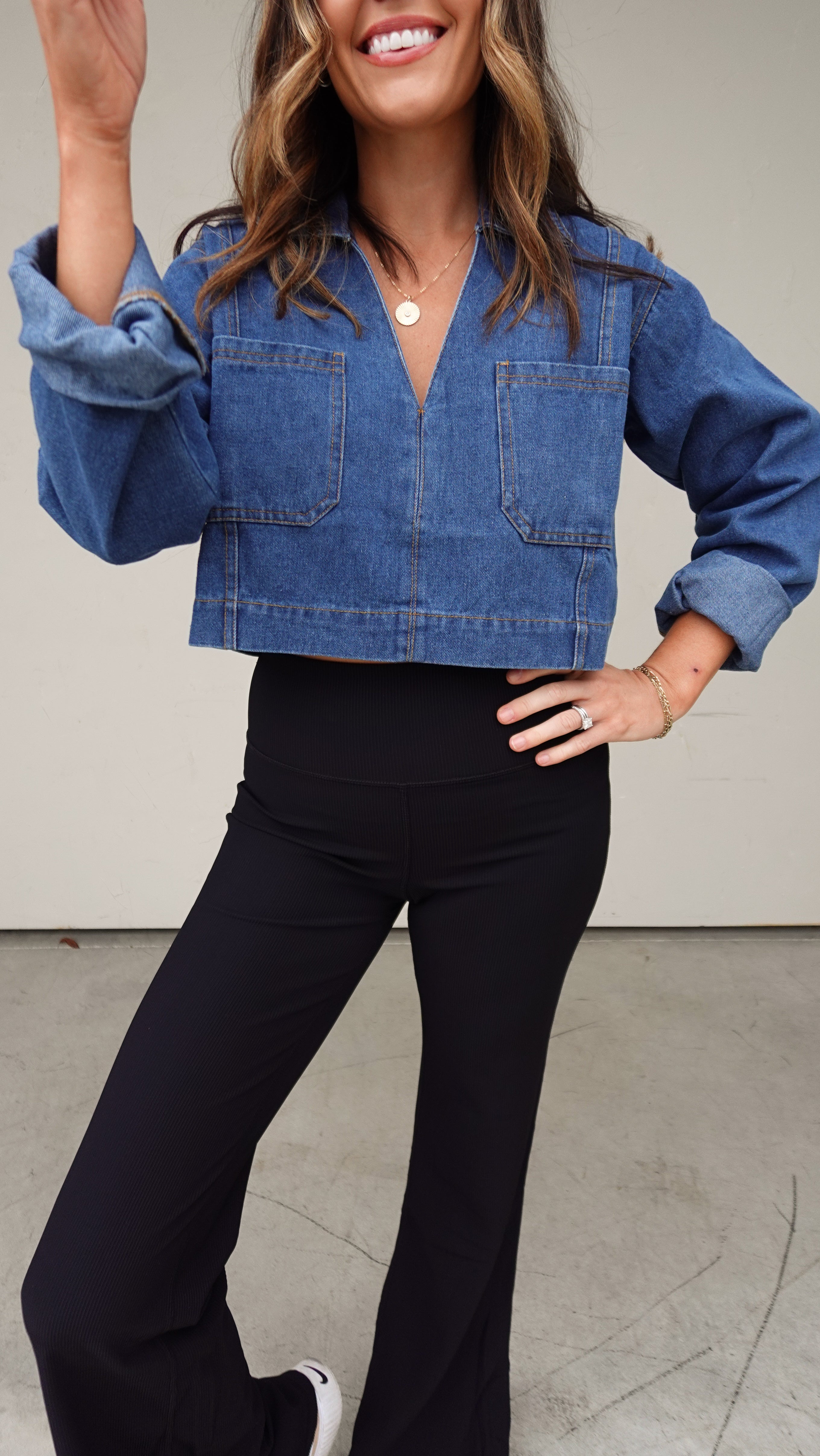 Denim Long Sleeve Cropped Top | Elegant Women's Fashion by coolavocek