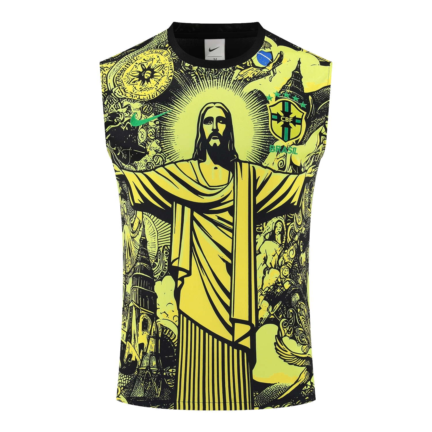 AlphaJersey-Brazil 25-26 Yellow Jesus Statue Vest Training Set - Yellow Vest & Black Shorts