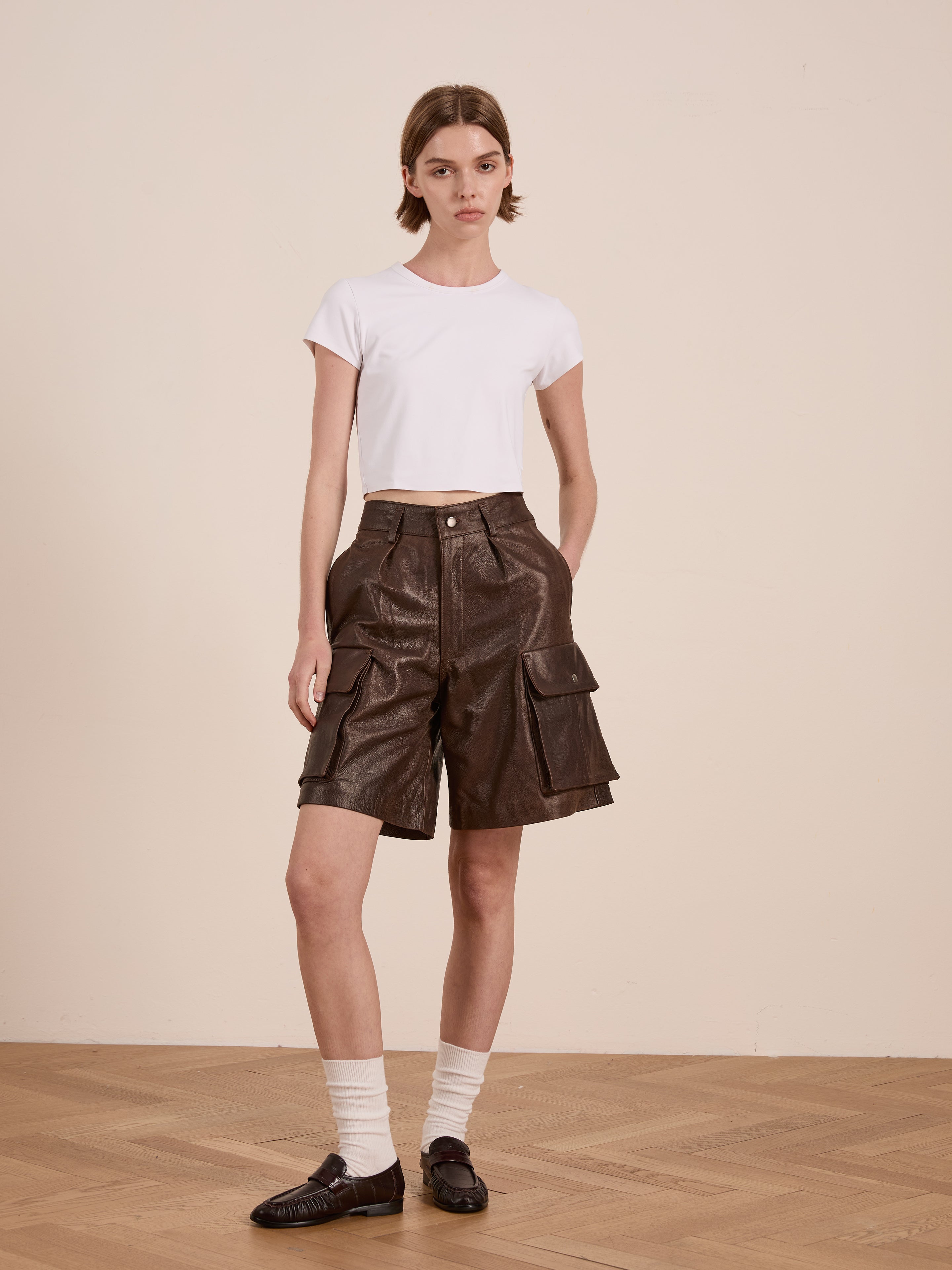 Dusk Distressed Genuine Leather Cargo Shorts | Modern Menswear by yycbvcnbmmnbm