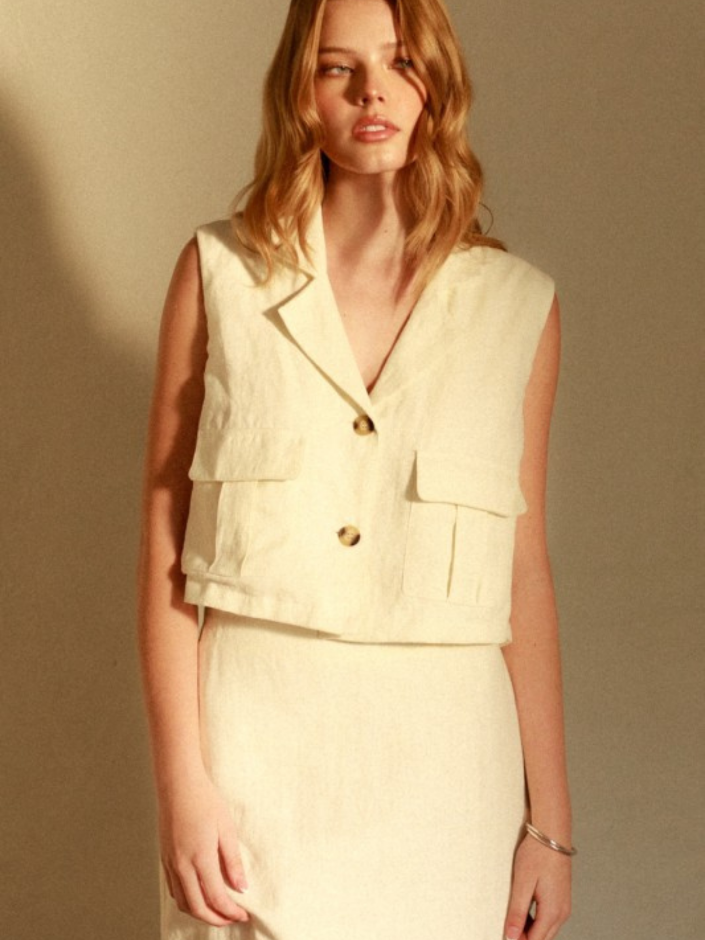 Linen Cargo Cropped Vest | Elegant Women's Fashion by coolavocek