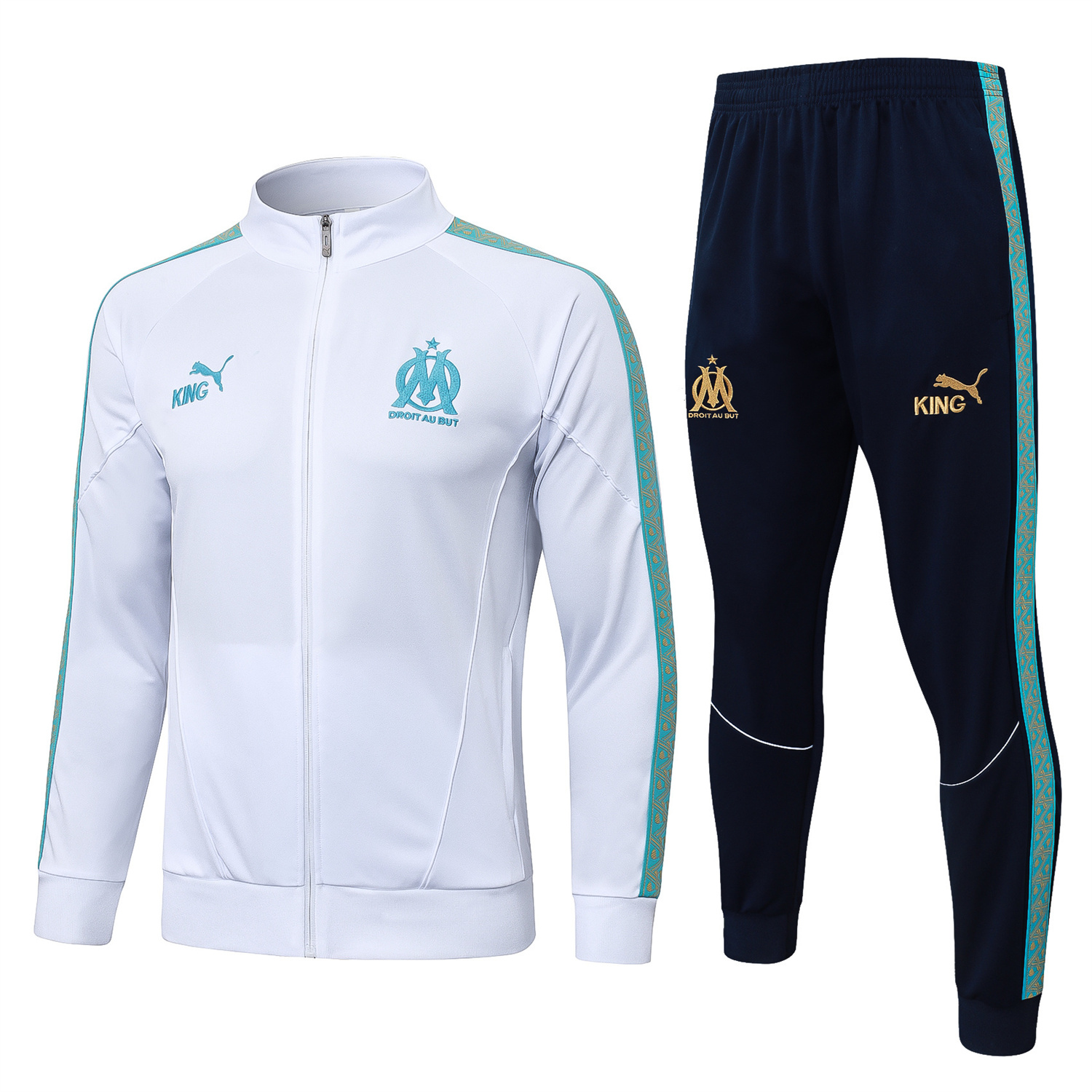 AlphaJersey-Marseille 25-26 Long Sleeve Training Set - White Top & Dark Blue Pants
