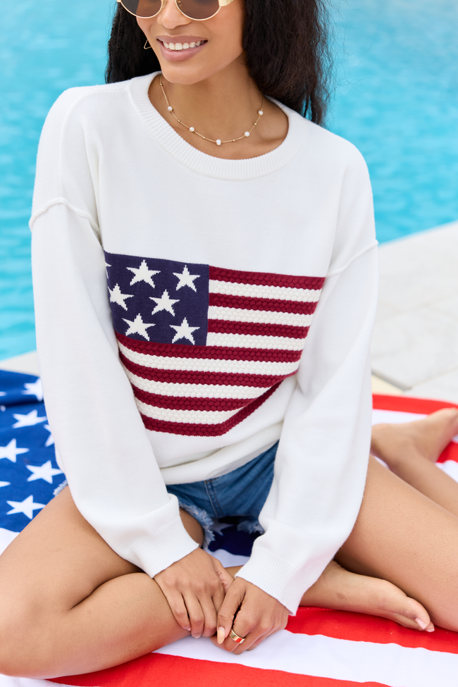 Home Of The Free Ivory Textured Flag Sweater DOORBUSTER | Elegant Women's Fashion by coolavocek