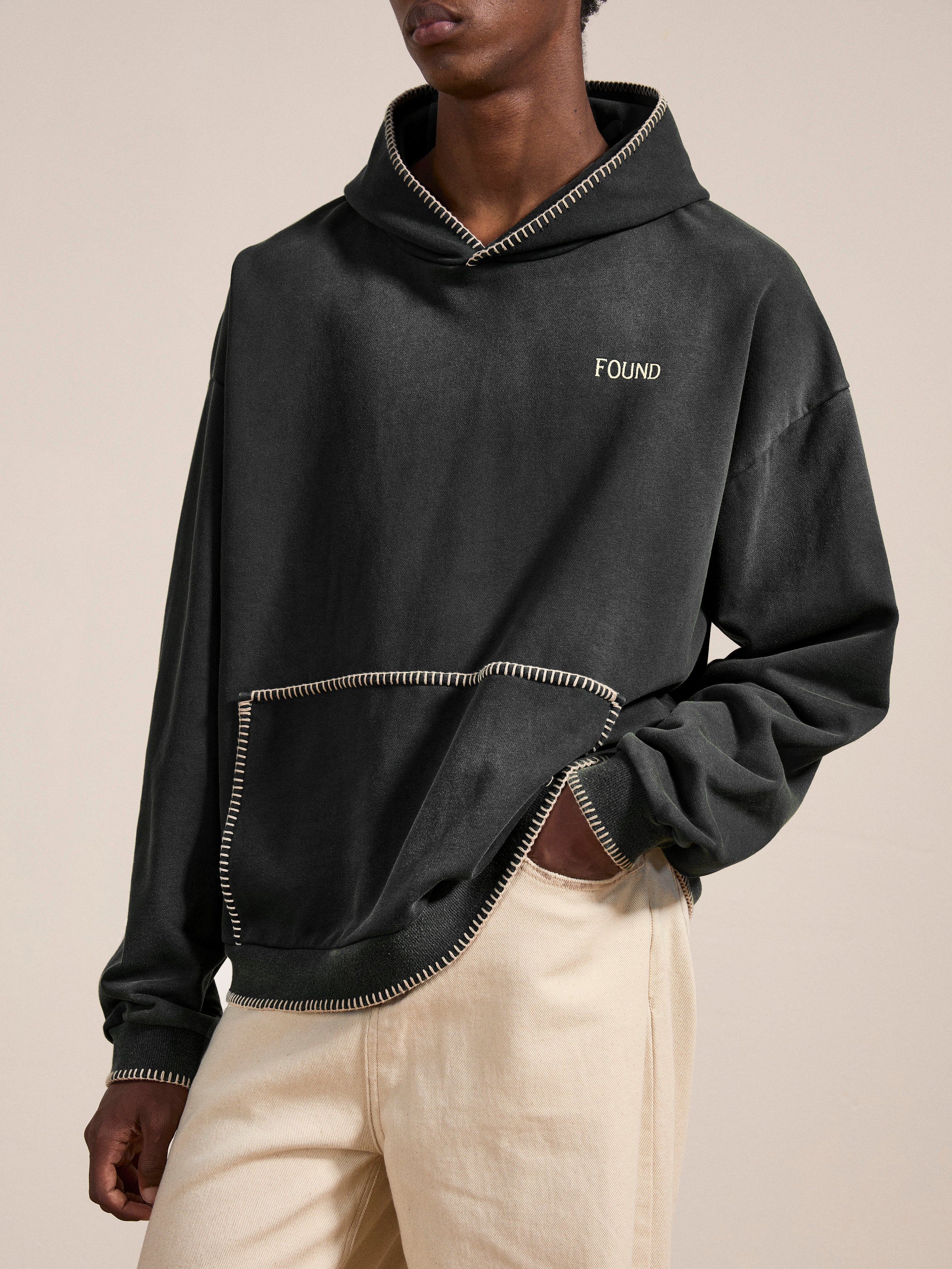 Stitched Border Distressed Logo Hoodie | Modern Menswear by yycbvcnbmmnbm