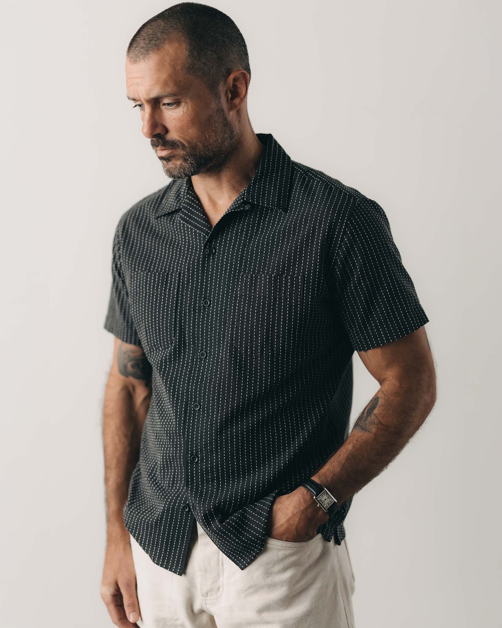 The Conrad Shirt in Pickstitch Stripe Dobby | Modern Menswear by yycbvcnbmmnbm