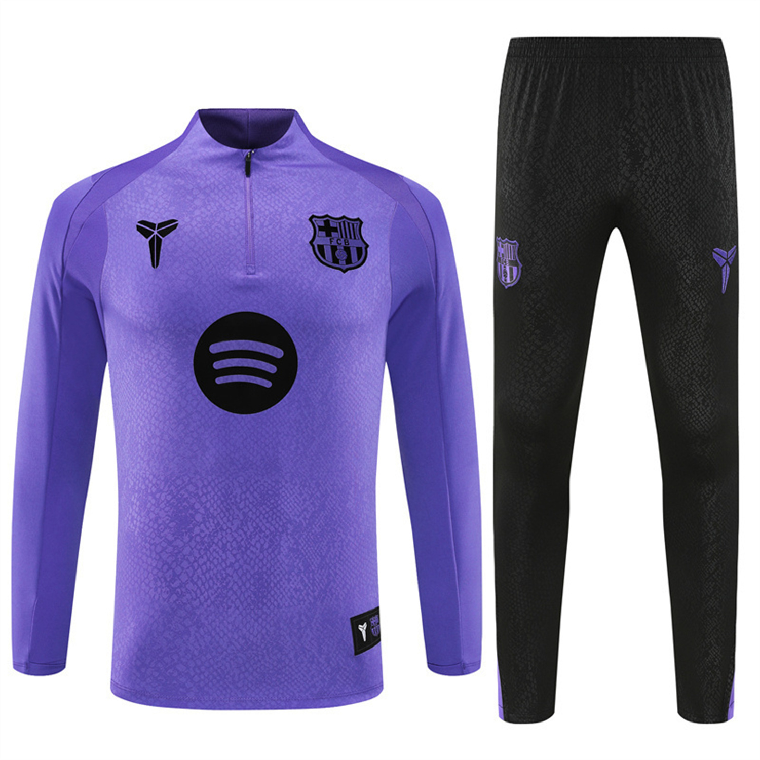 AlphaJersey-Barcelona 25-26 X KB Kids Long Sleeve Training Set - Purple Top & Black Pants