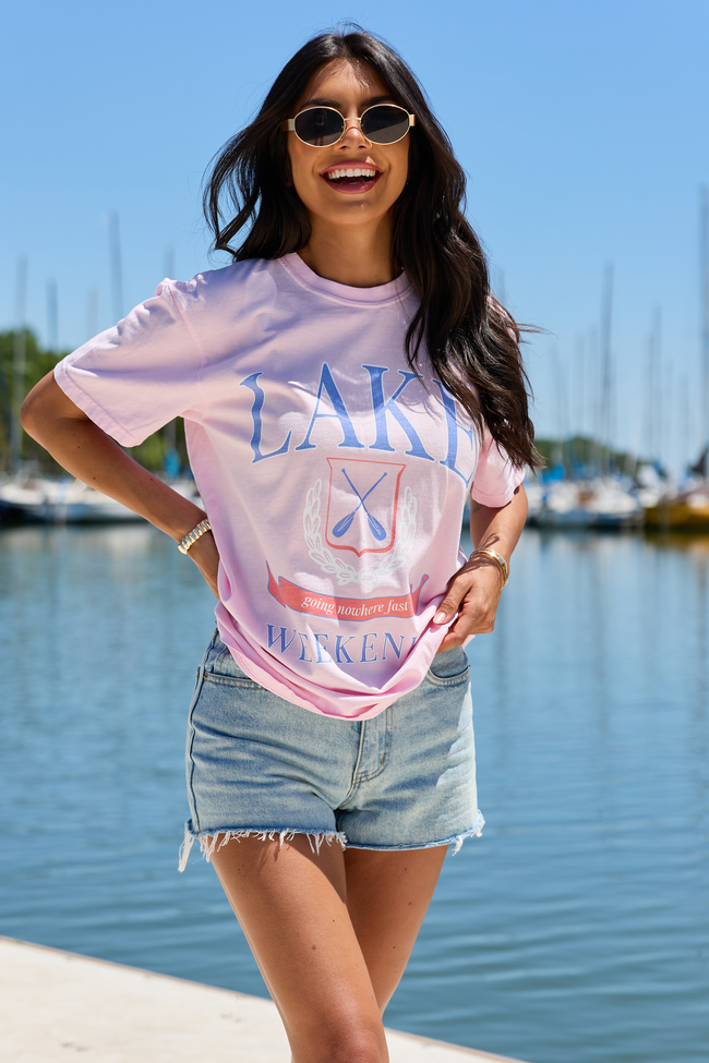 Lake Weekends Light Pink Graphic Tee | Elegant Women's Fashion by coolavocek