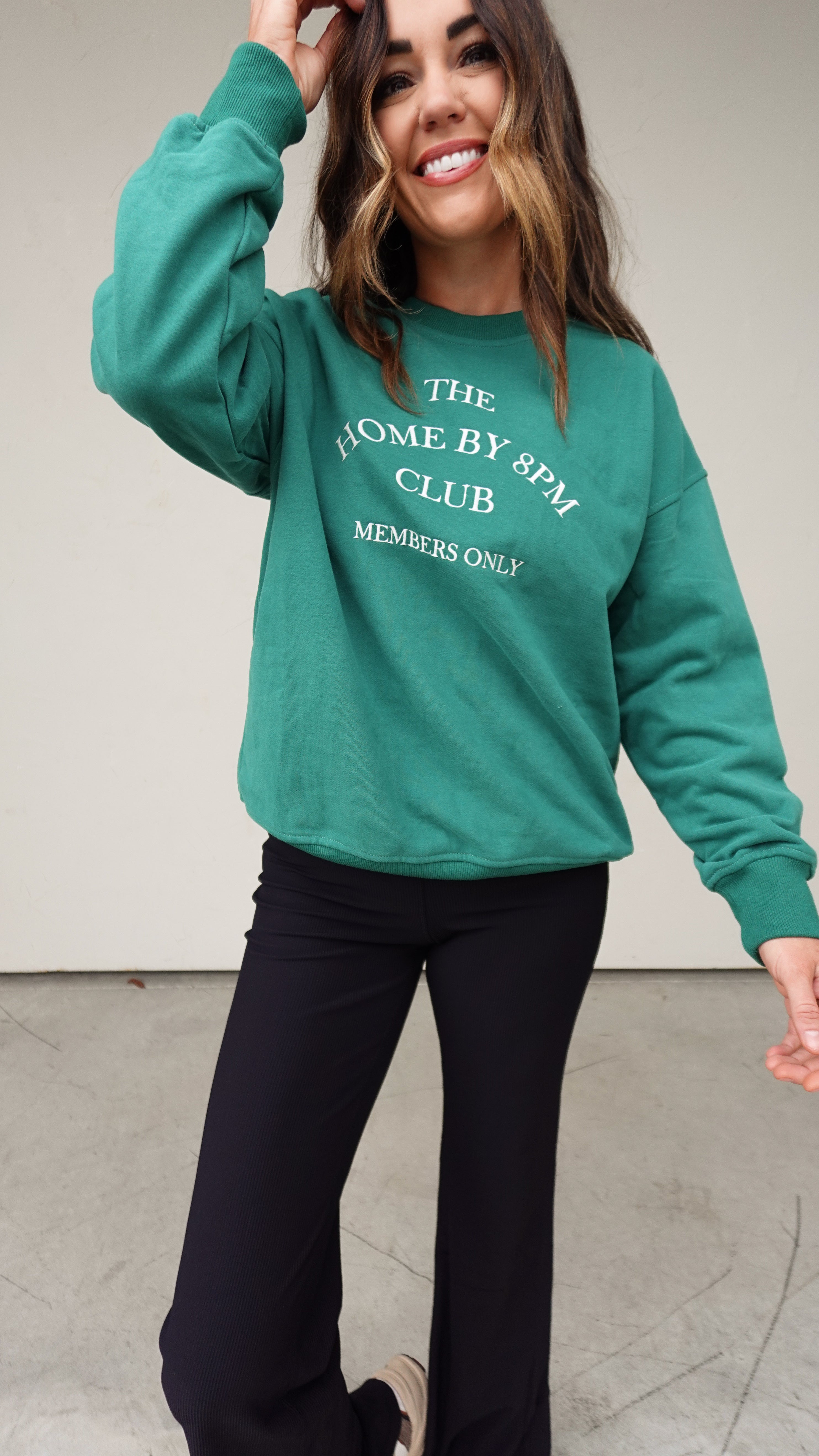 Green Embroidered Homebody Crewneck | Elegant Women's Fashion by coolavocek