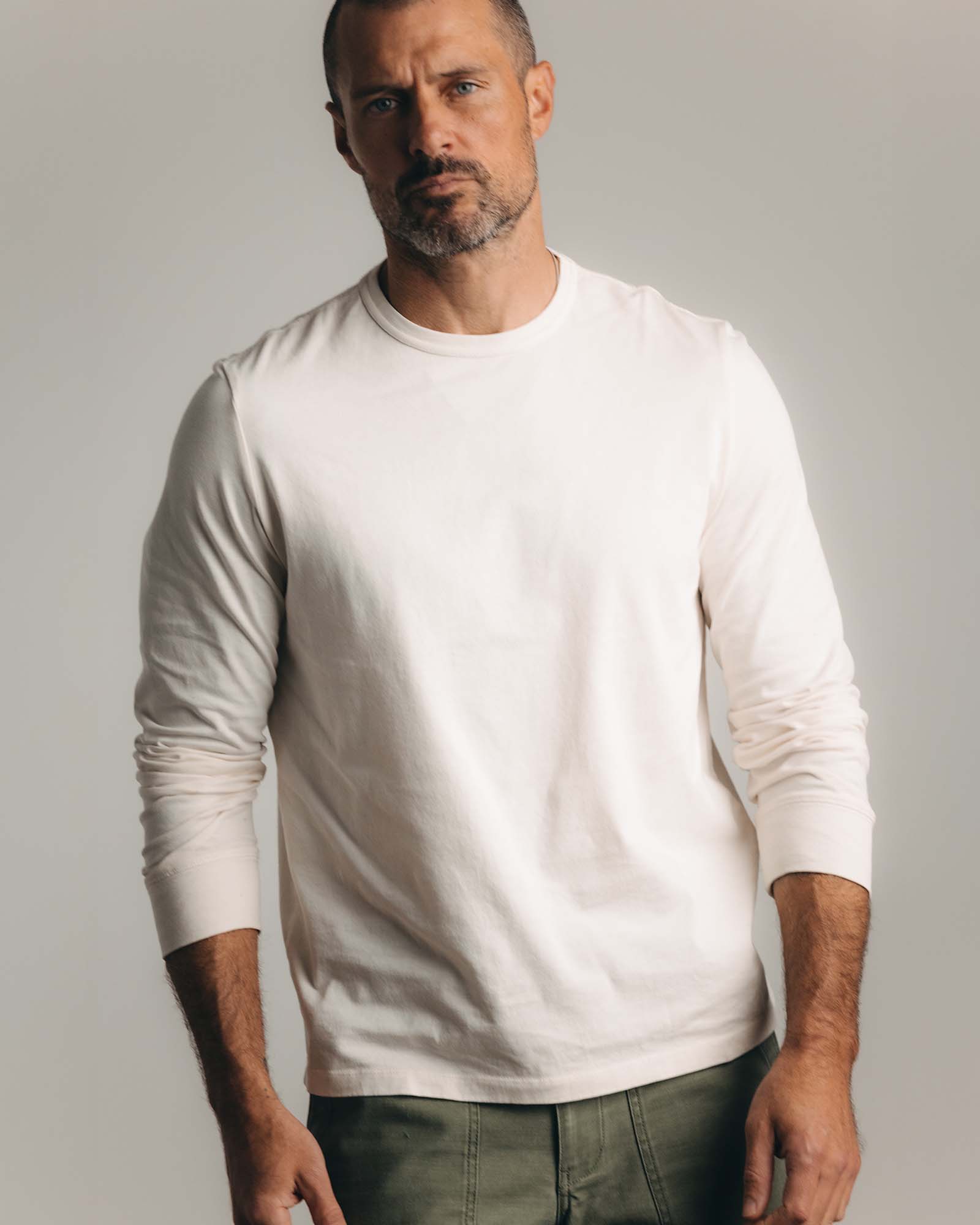 The Organic Cotton Long Sleeve Tee in Vintage White | Modern Menswear by yycbvcnbmmnbm