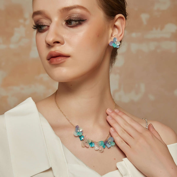 Blue Crystal Hydrangea Flower Necklace