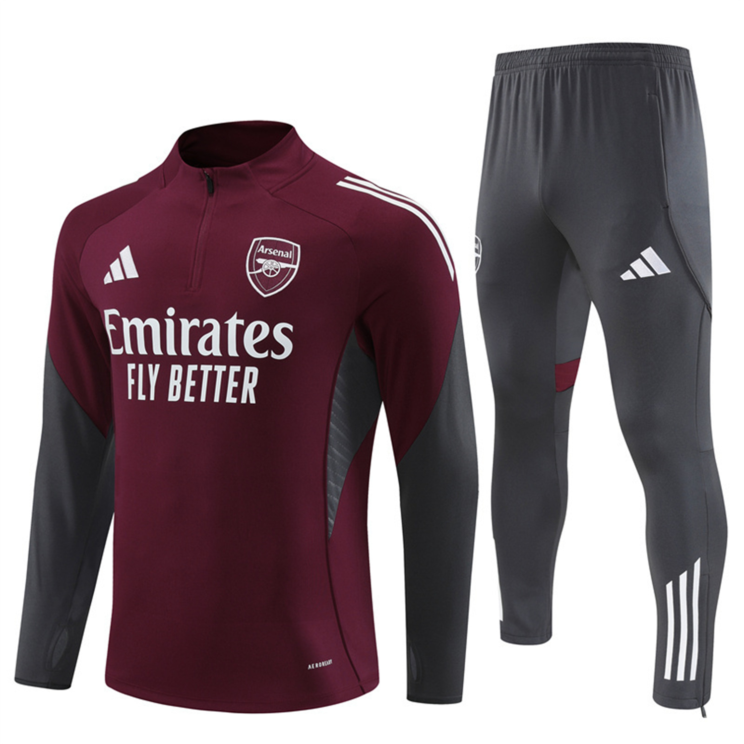 AlphaJersey-Arsenal 25-26 Long Sleeve Training Set - Wine Red Top & Grey Pants
