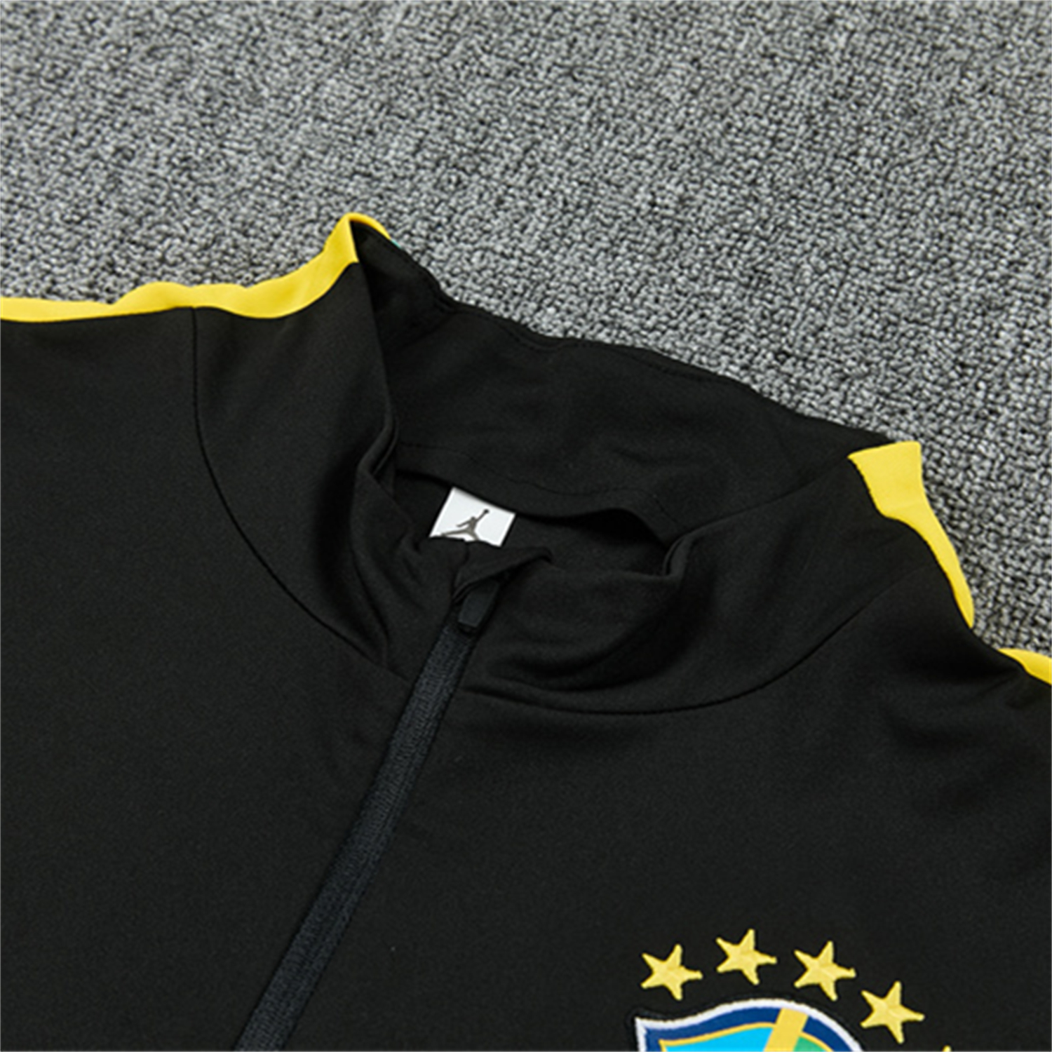 AlphaJersey-Brazil X JD 2026 Long Sleeves Training Set - Black Top And Black Yellow Pants