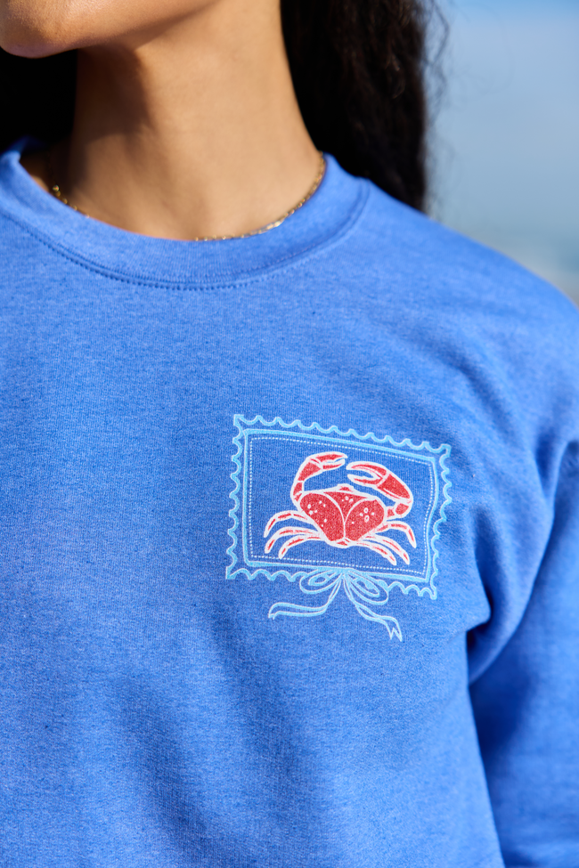 Coastal Stamps Blue Graphic Sweatshirt | Elegant Women's Fashion by coolavocek
