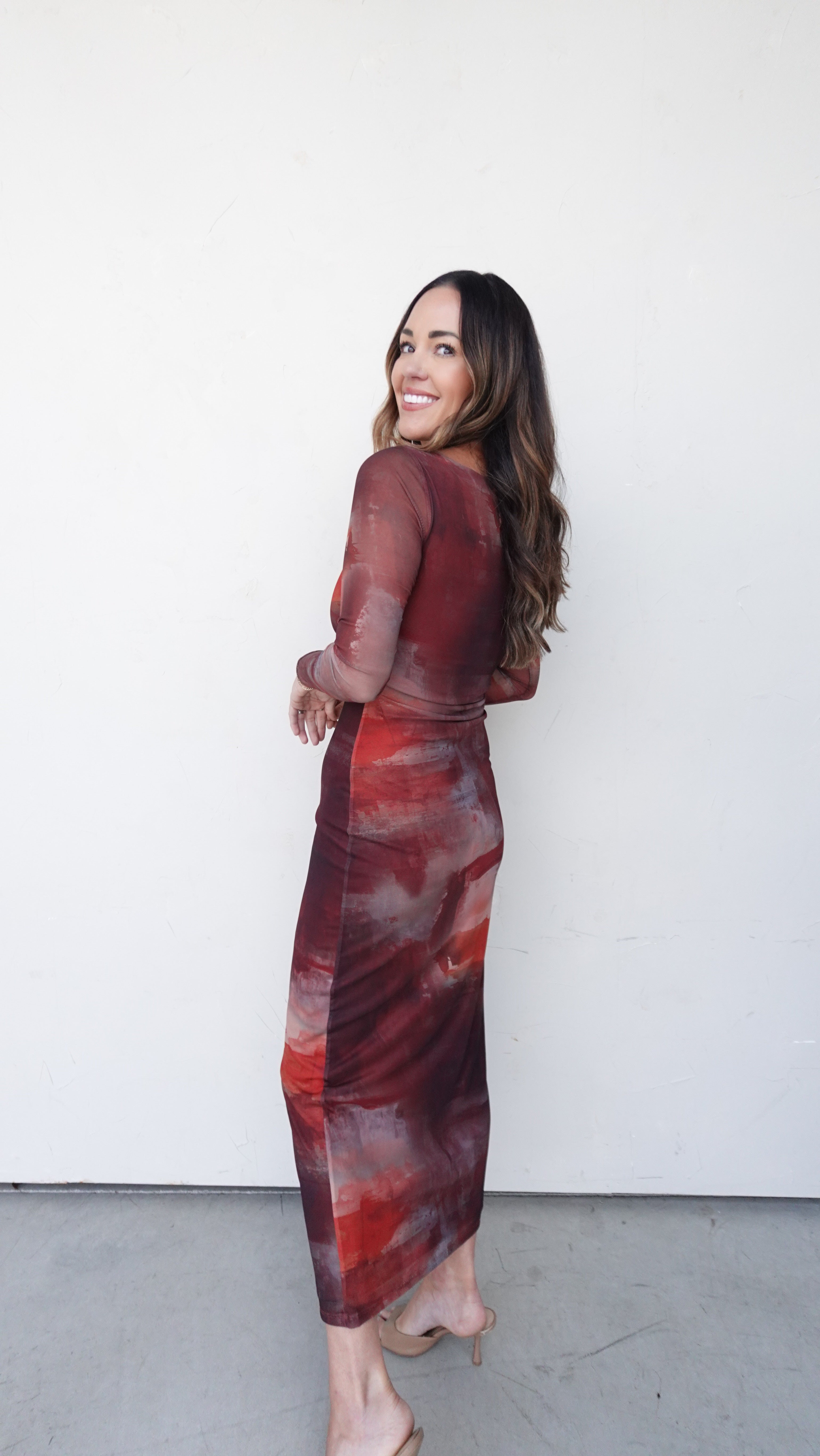 Rust Brushstroke Mesh Dress | Elegant Women's Fashion by coolavocek