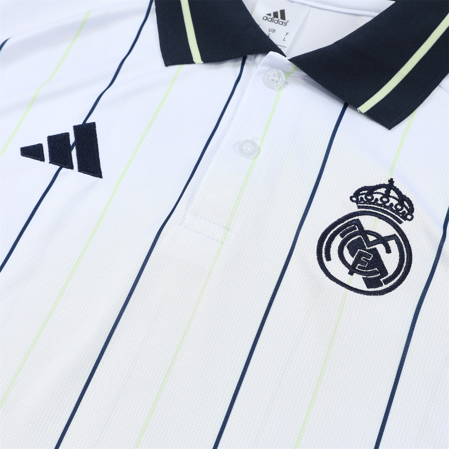 AlphaJersey-Real Madrid 25-26 POLO Short-Sleeve Training Set - Black Line White Top and Black Pants