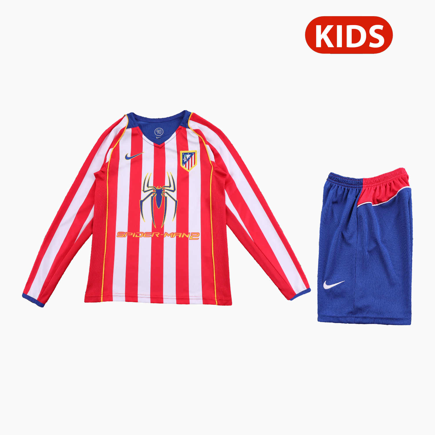 AlphaJersey-Retro Atletico Madrid 2004-05 Home S.p.i.d.e.r M.a.n Special Long Sleeves Kids Kit