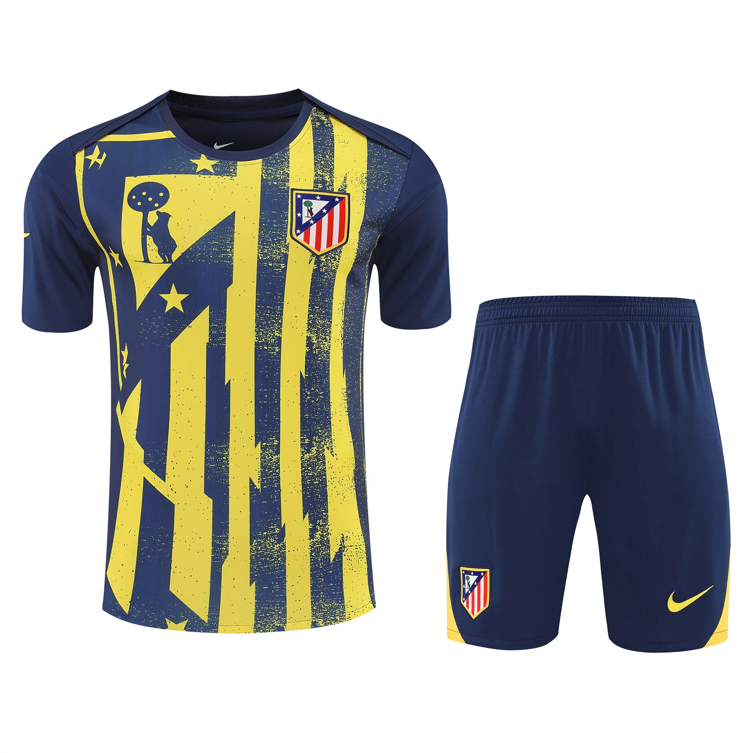 AlphaJersey-Atletico Madrid Short-Sleeve Training Set - Blue Yellow Top & Blue Shorts