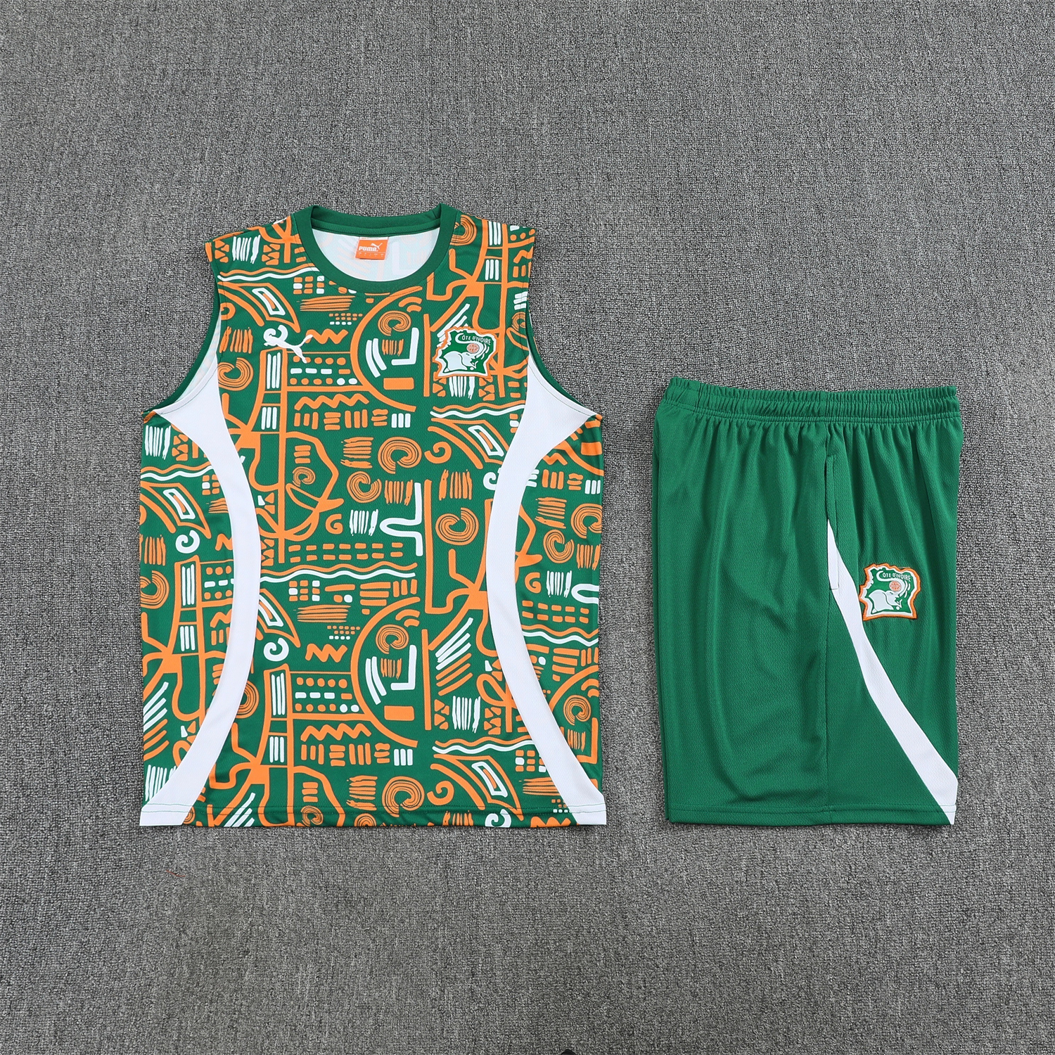 AlphaJersey-Ivory Coast 2026 Vest Training Set - Green Vest and Shorts