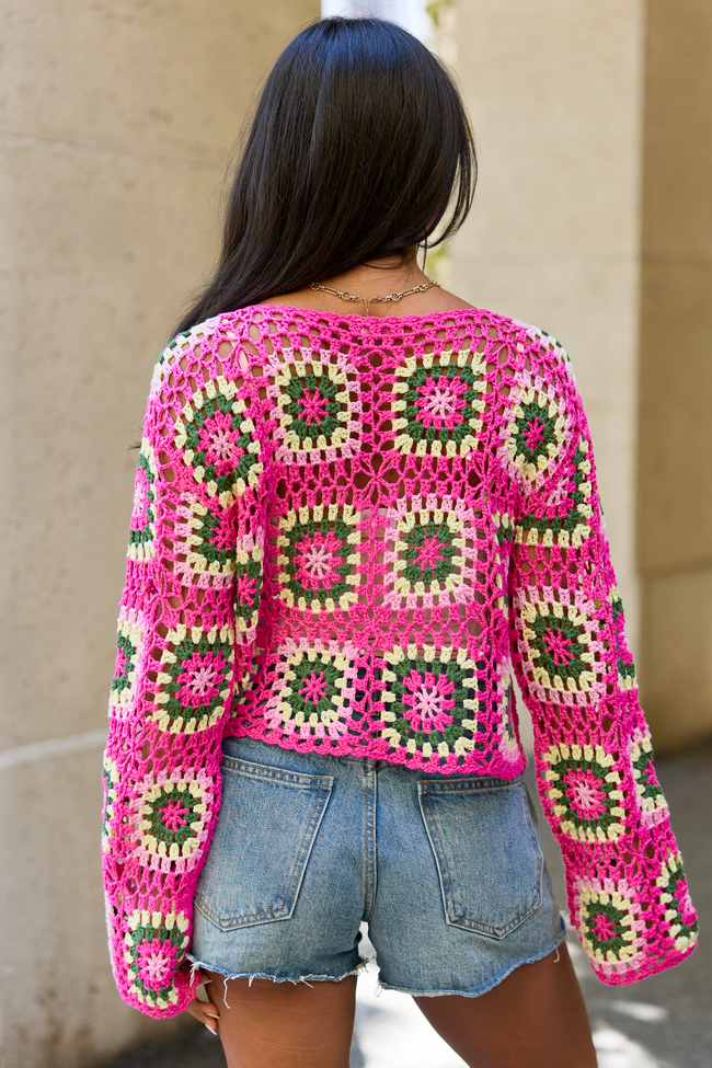 Annabelle Pink And Green Crochet Sweater | Elegant Women's Fashion by coolavocek