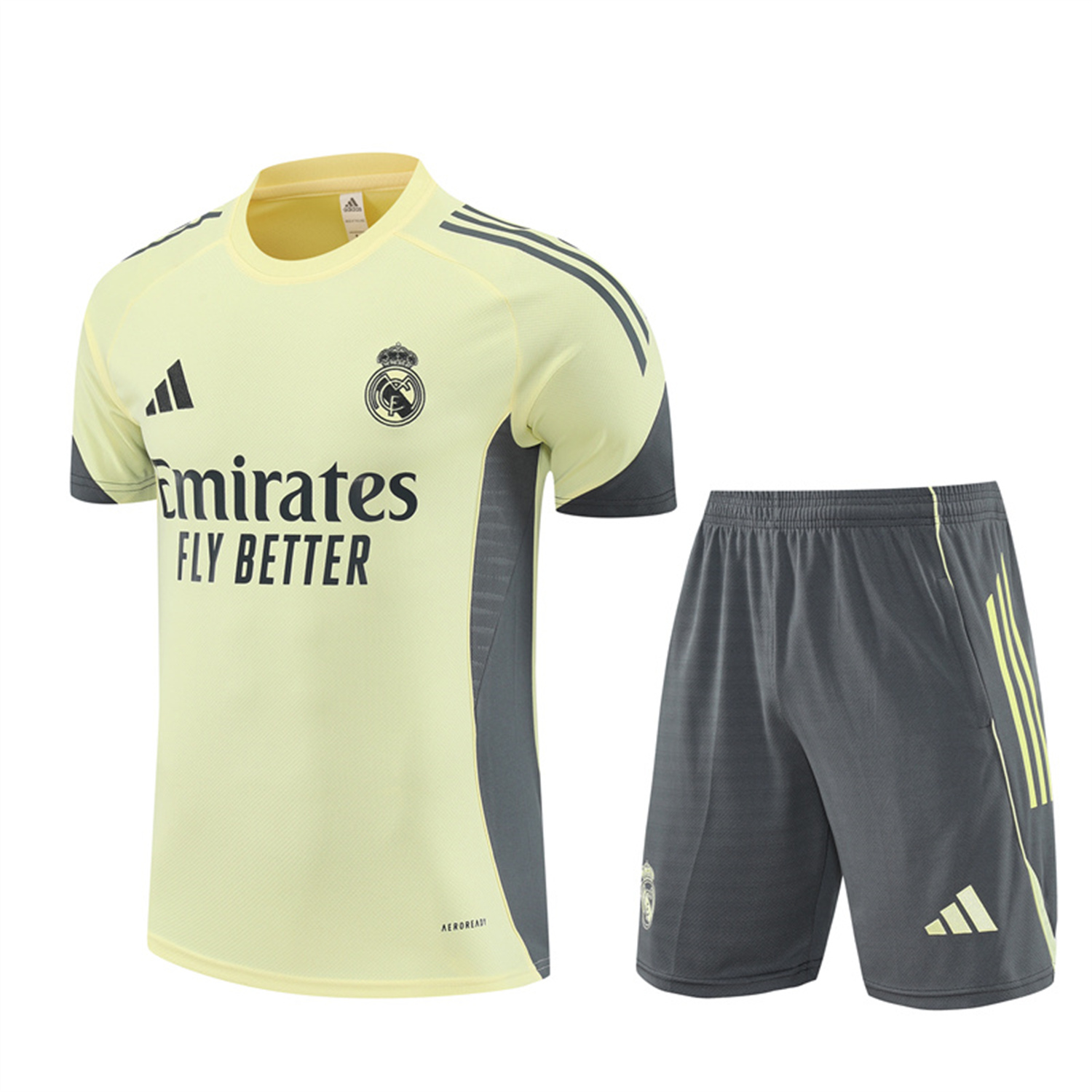 AlphaJersey-Real Madrid 25-26 Short-Sleeve Training Set - Yellow Top and Grey Shorts