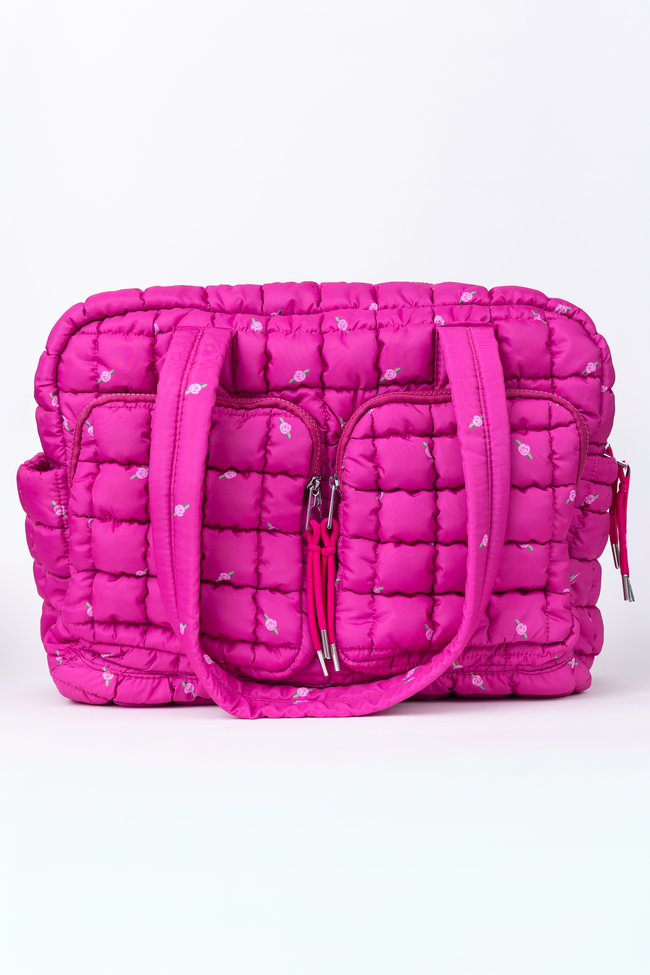 Haylie Fuchsia Petal Pop Quilted Weekender Bag | Elegant Women's Fashion by coolavocek