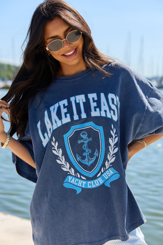 Lake It Easy Navy Oversized Graphic Tee | Elegant Women's Fashion by coolavocek