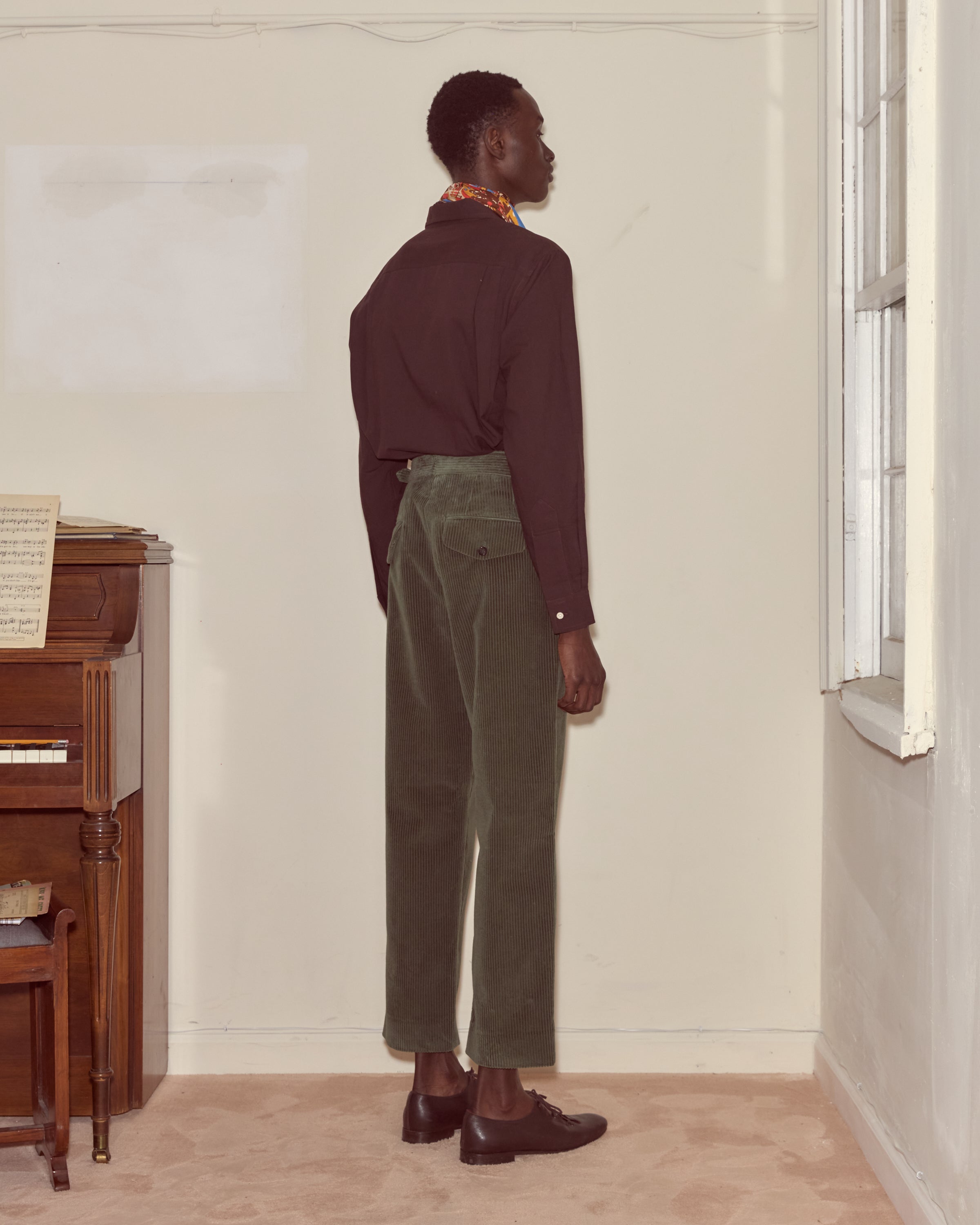 Corduroy Side-Buckle Trousers - Green | Modern Menswear by yycbvcnbmmnbm