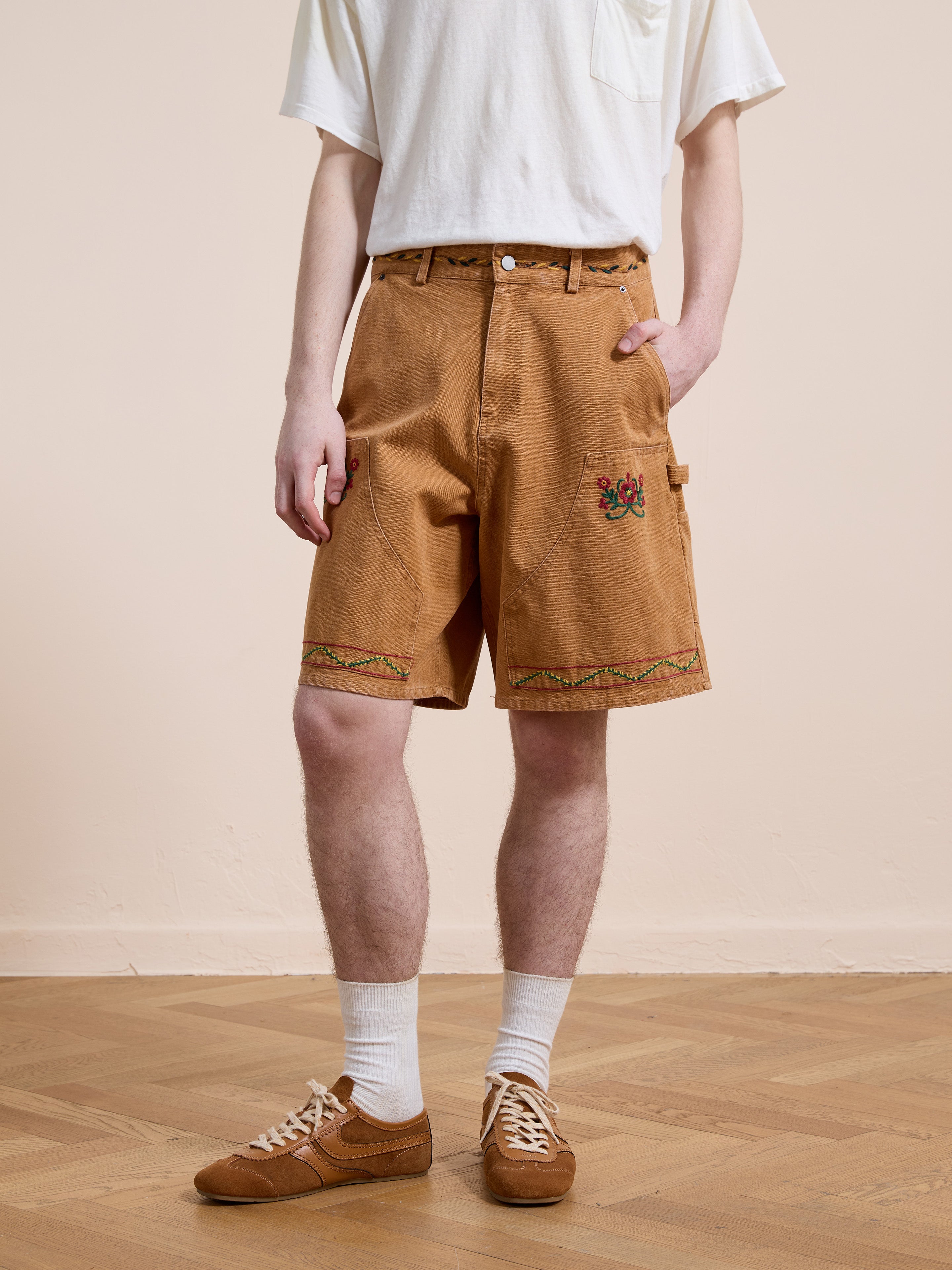 Canvas Embroidered Shorts | Modern Menswear by yycbvcnbmmnbm