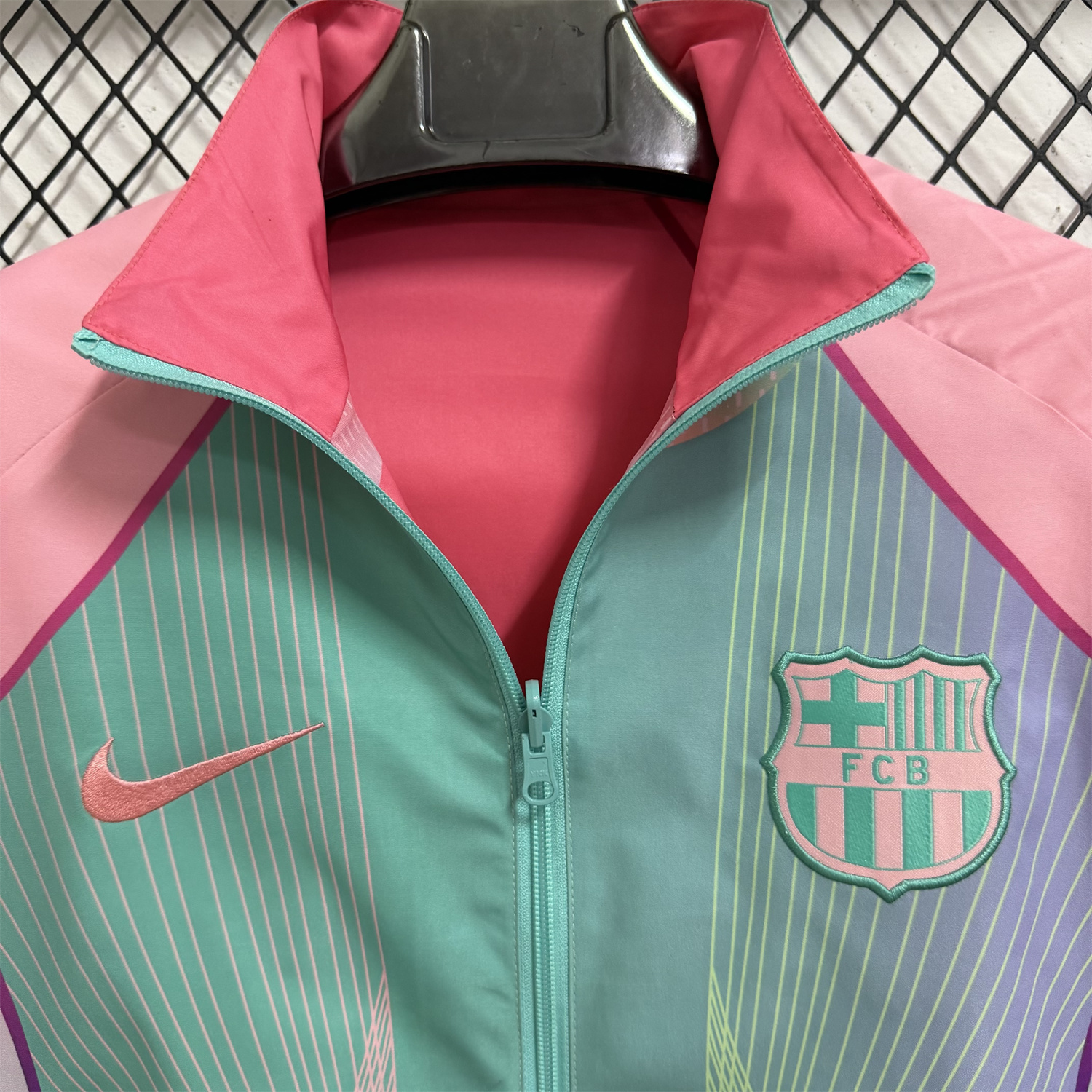 AlphaJersey-Barcelona 25-26 Double Sided Reversible Windbreaker - Green & Pink